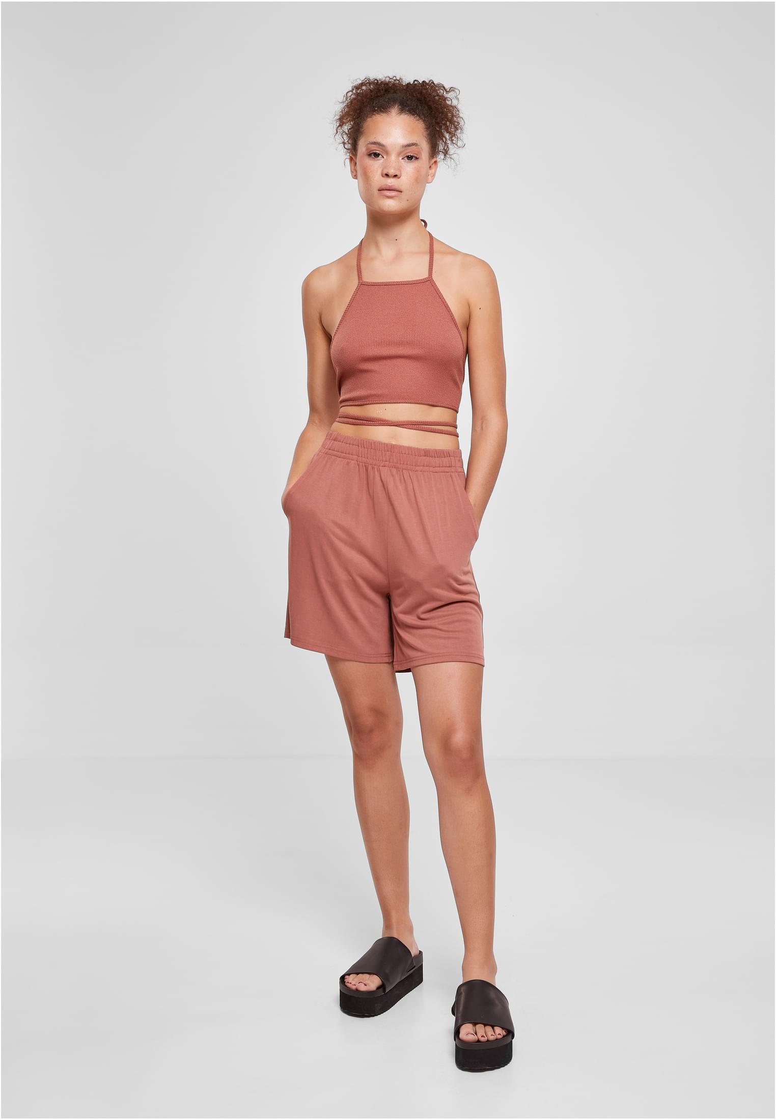 Ladies Rib Trapeze Cropped Top | terracotta