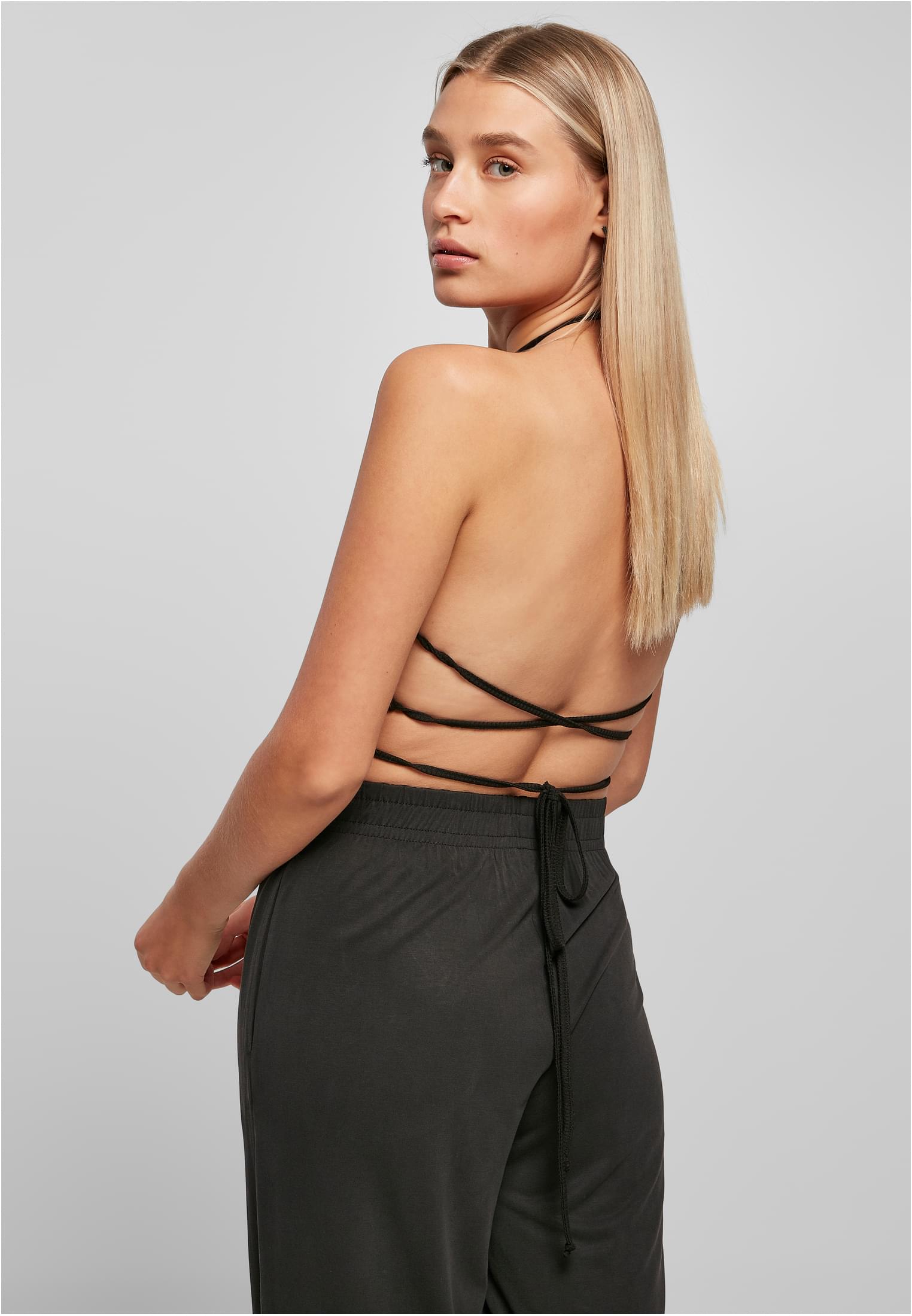 Ladies Rib Trapeze Cropped Top | black