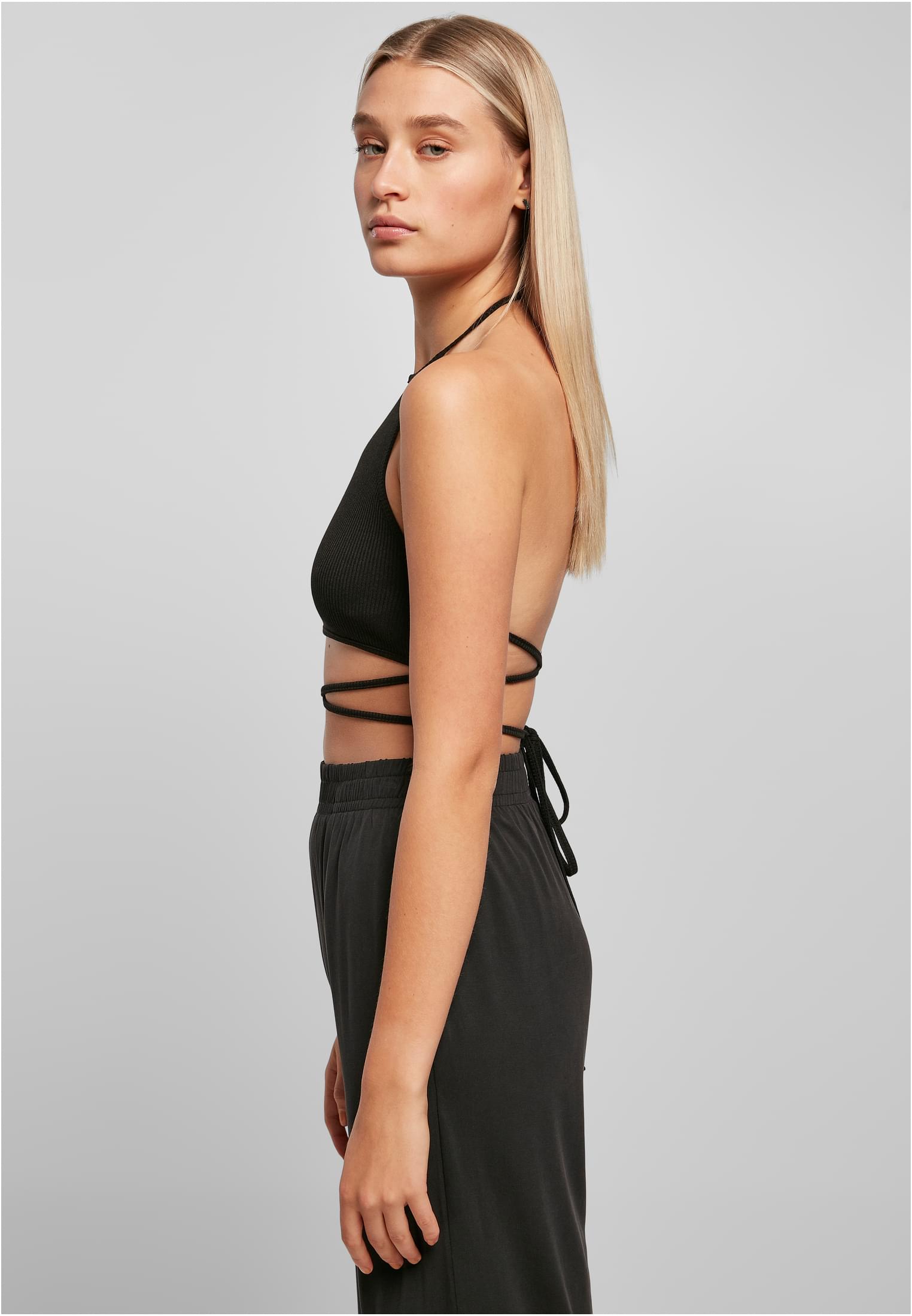 Ladies Rib Trapeze Cropped Top | black