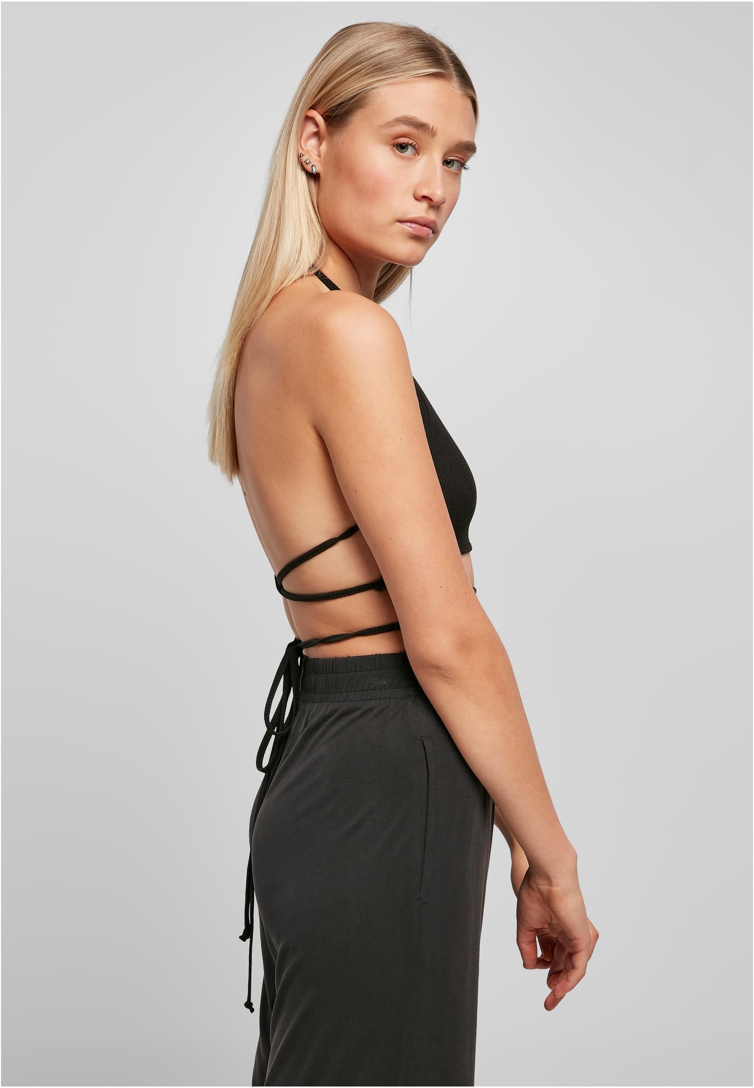 Ladies Rib Trapeze Cropped Top | black