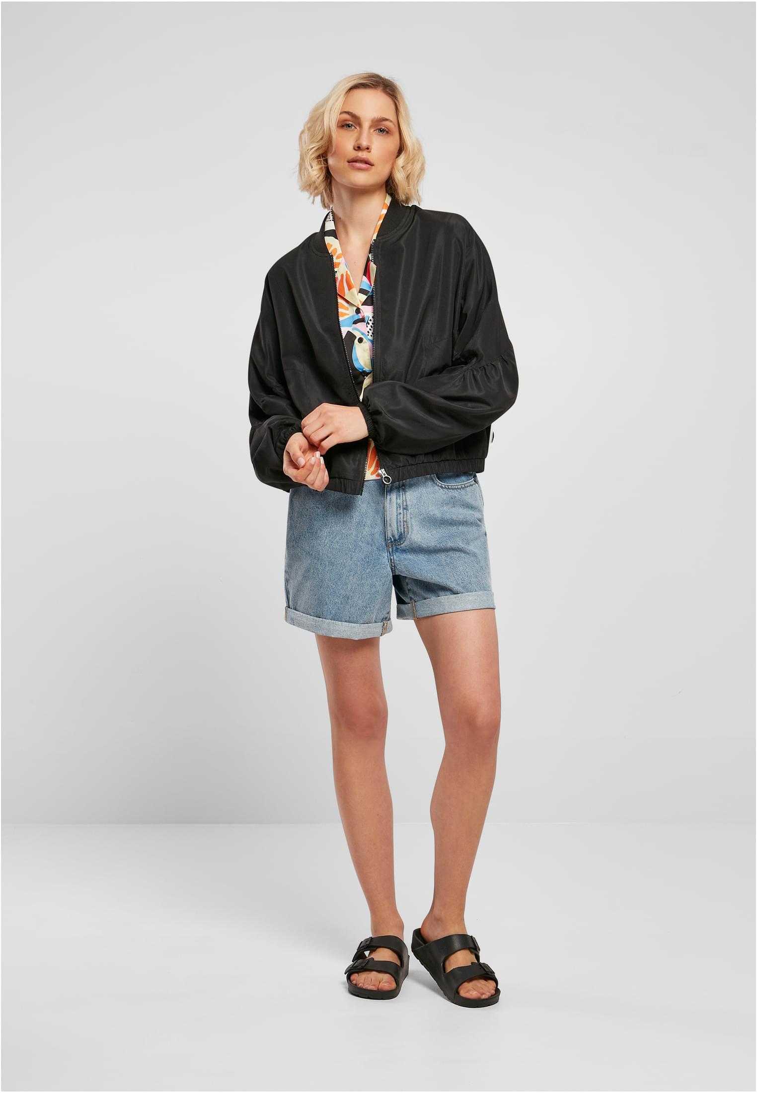 Ladies Recycled Batwing Bomber Jacket | black