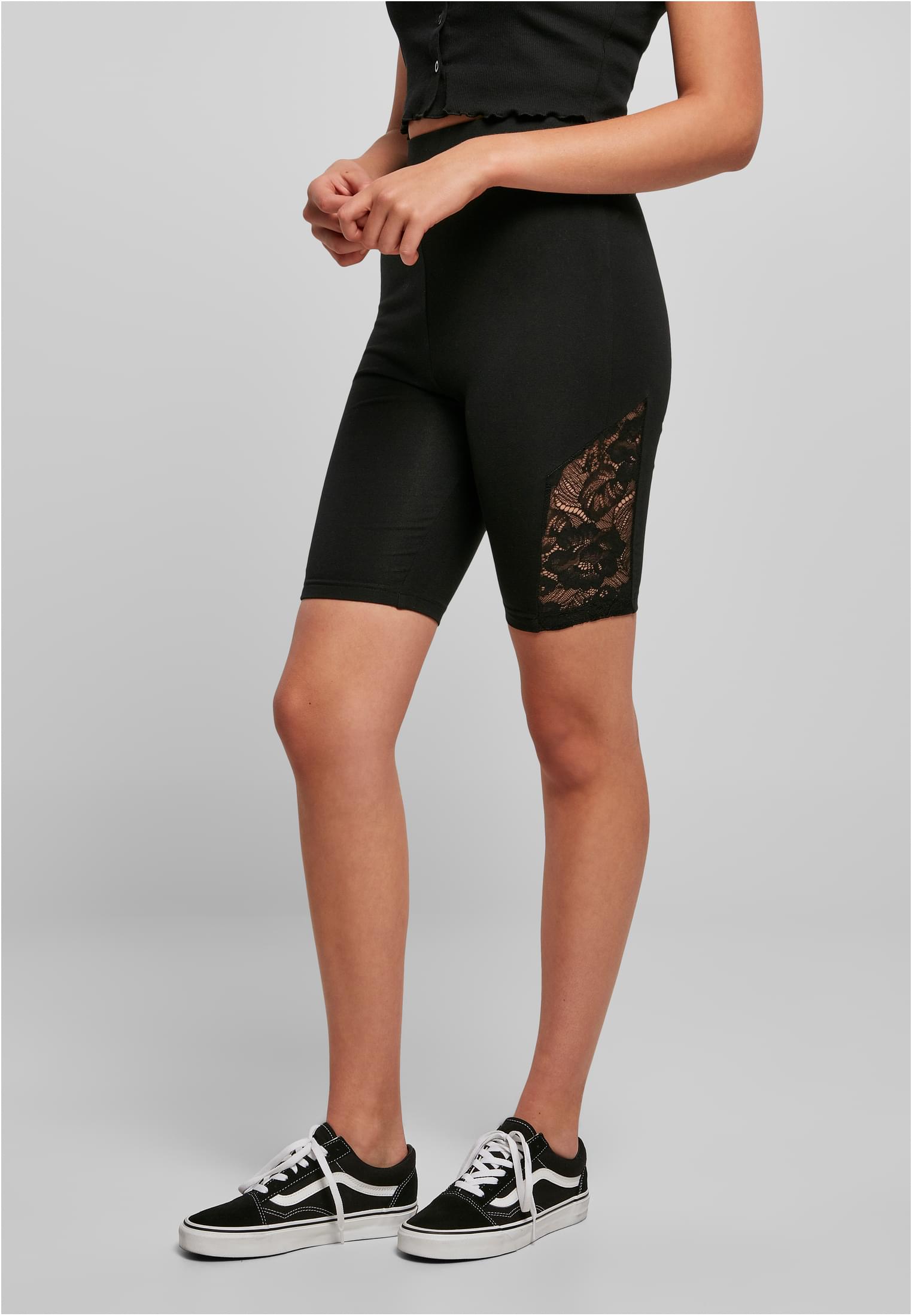 Ladies High Waist Lace Inset Cycle Shorts | black