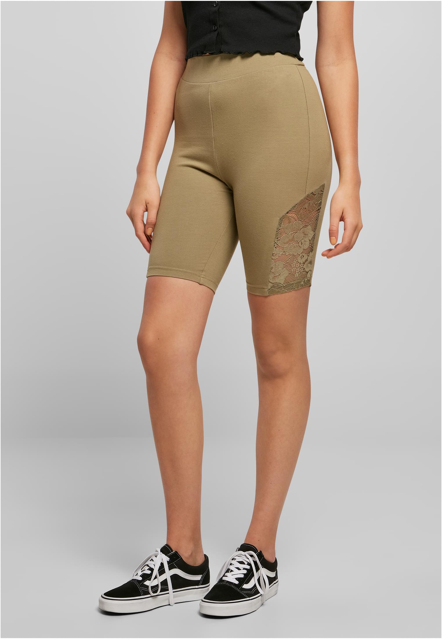 Ladies High Waist Lace Inset Cycle Shorts | khaki