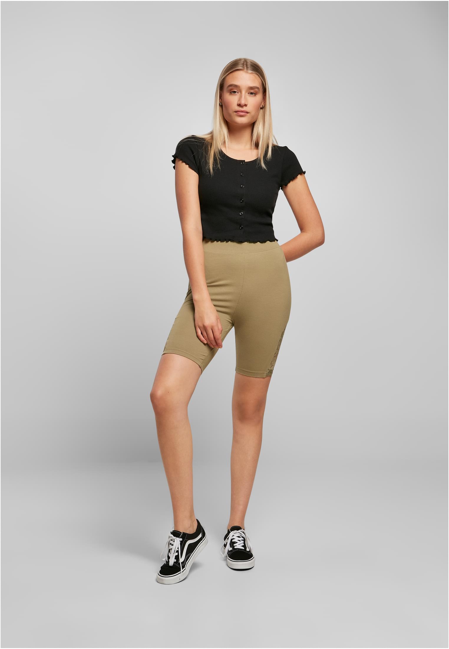 Ladies High Waist Lace Inset Cycle Shorts | khaki