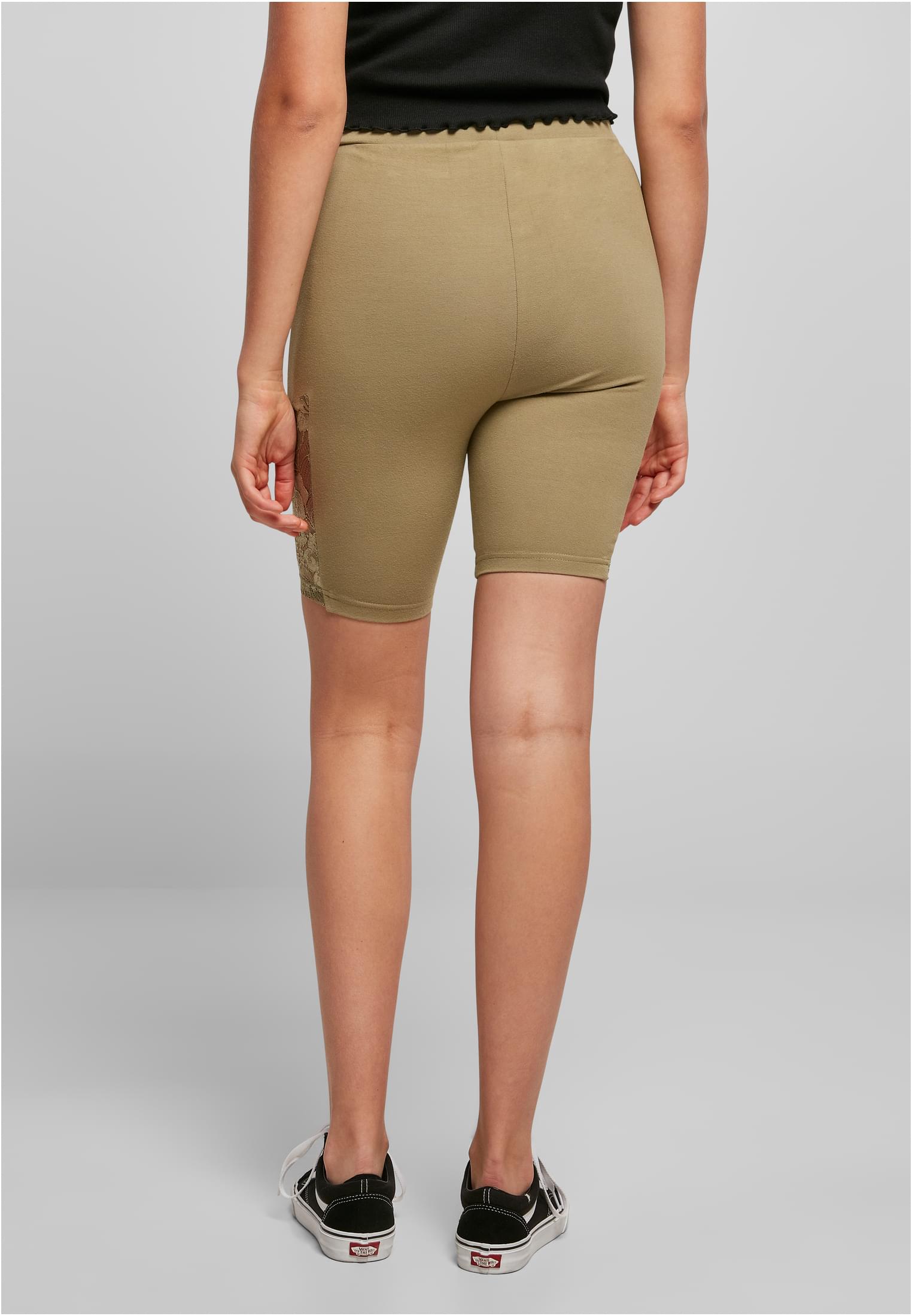 Ladies High Waist Lace Inset Cycle Shorts | khaki