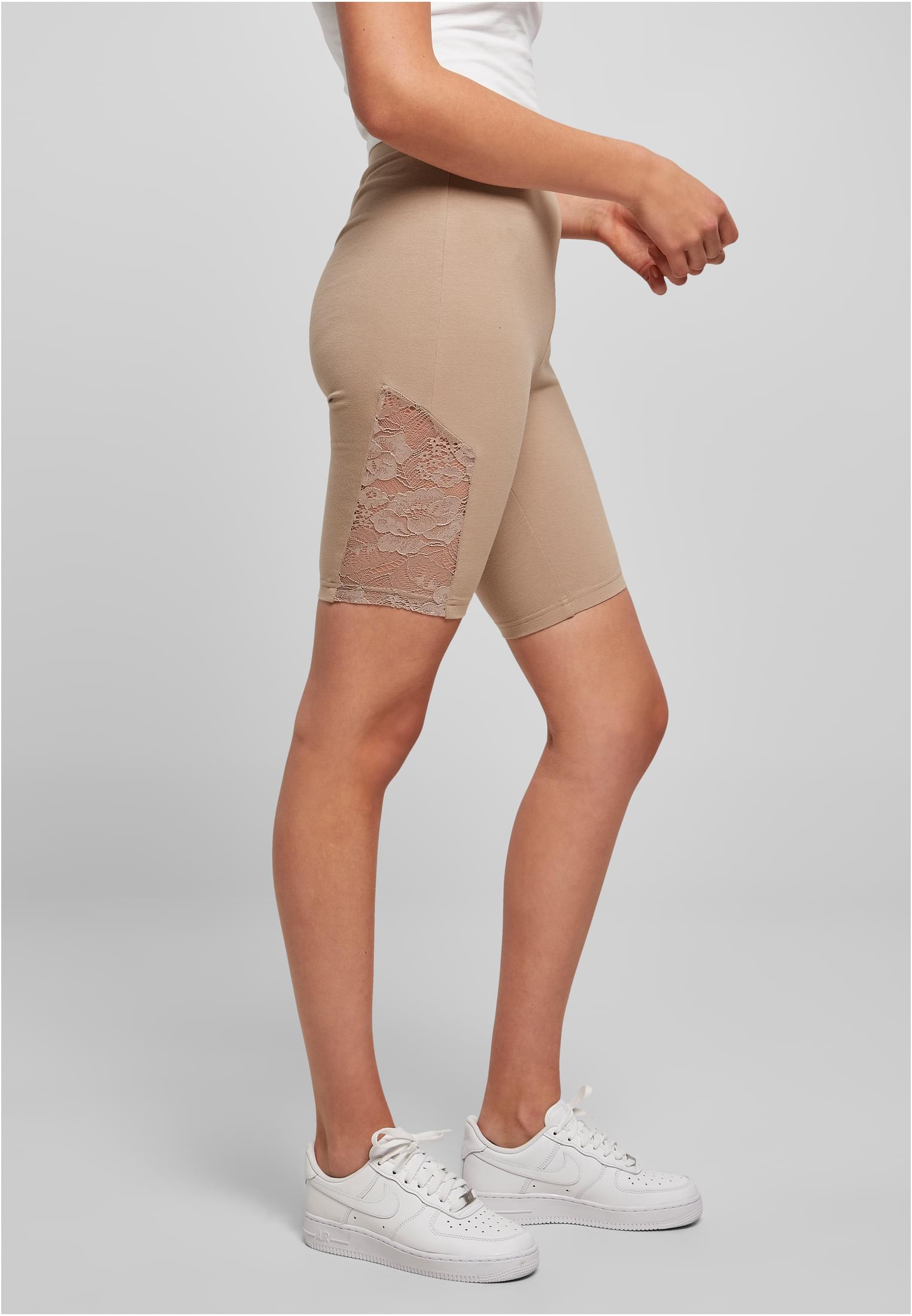 Ladies High Waist Lace Inset Cycle Shorts | softtaupe