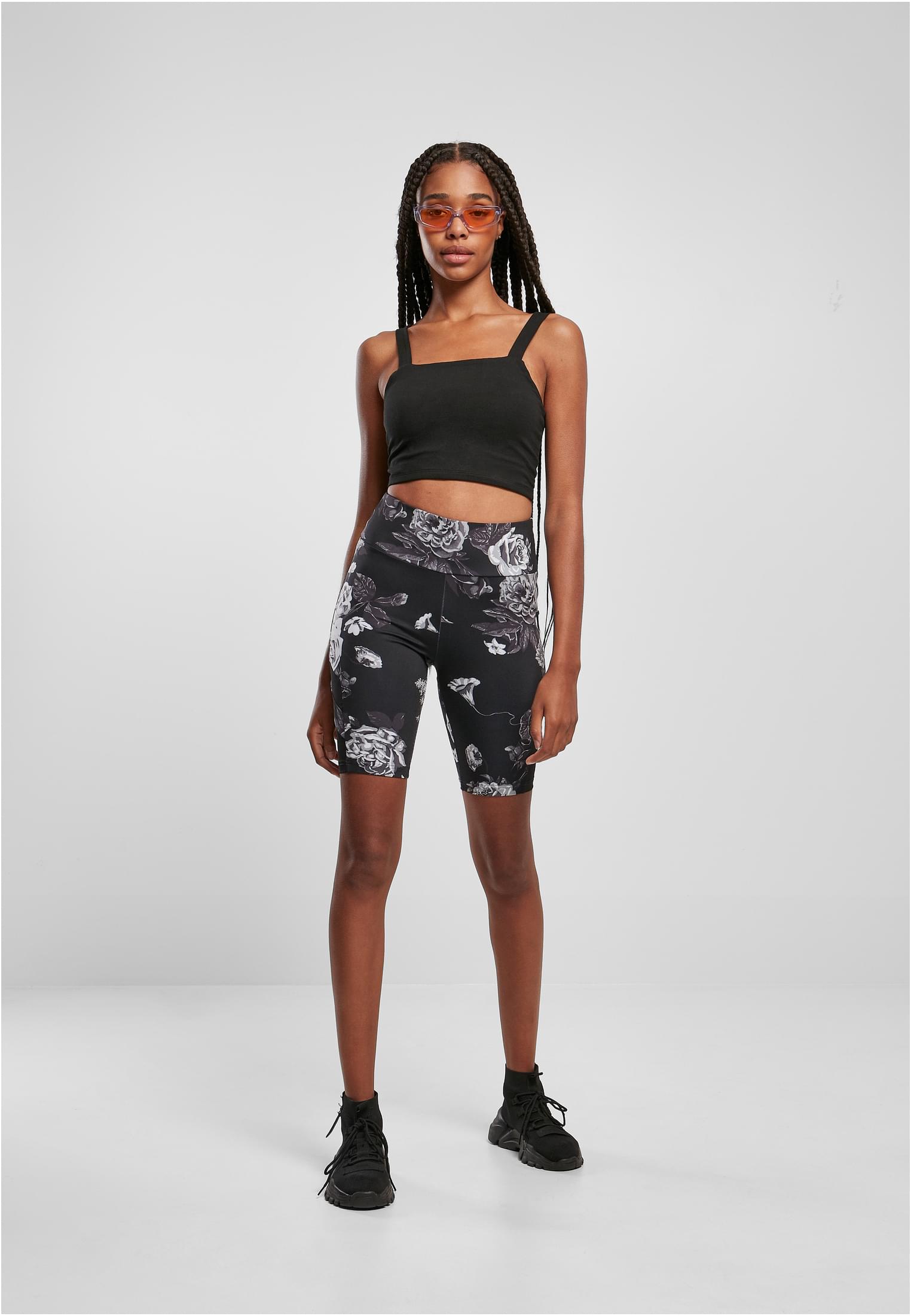 Ladies High Waist Tech Mesh AOP Cycle Shorts | darkflower