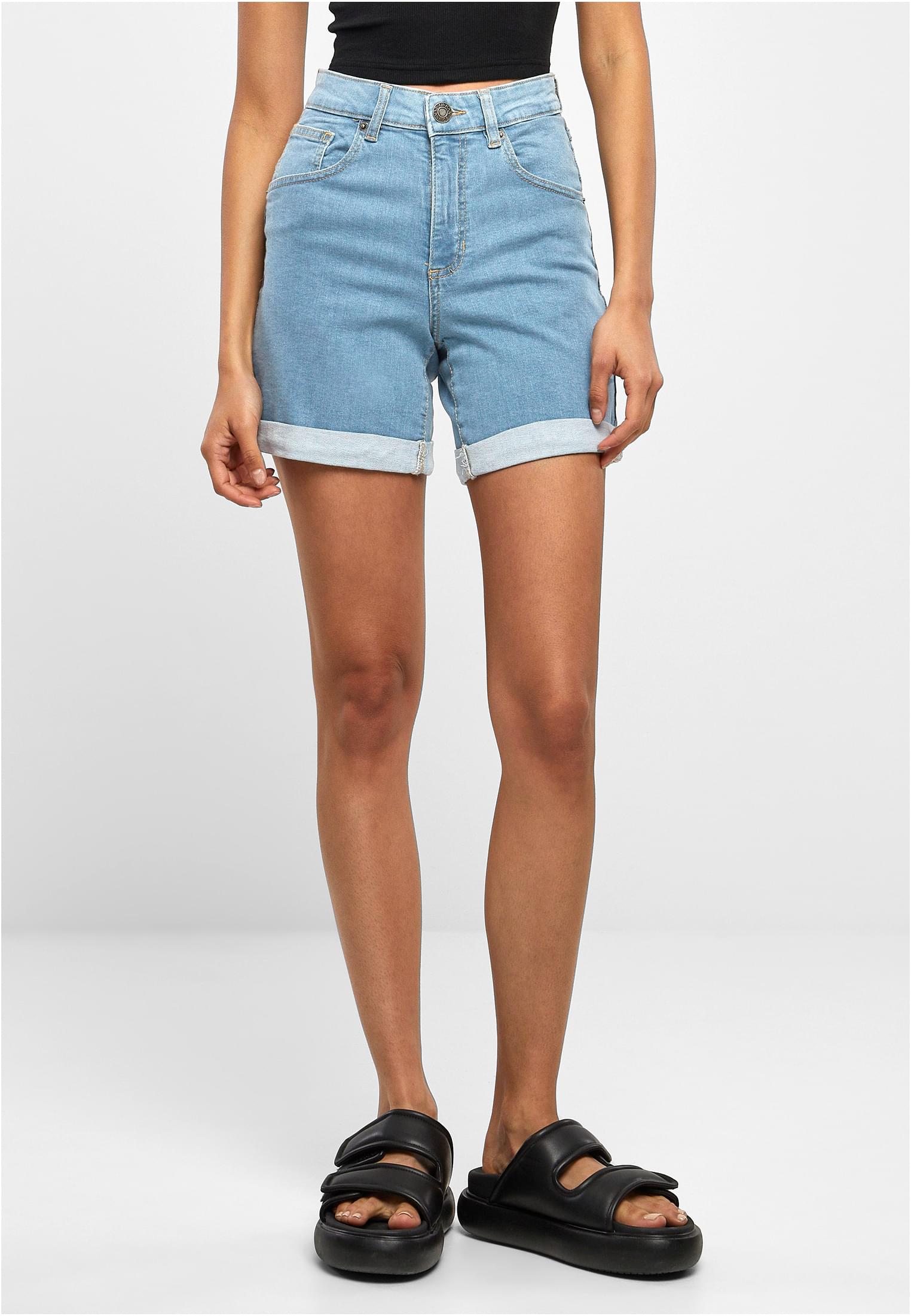 Ladies Organic Stretch Denim 5 Pocket Shorts | clearblue bleached