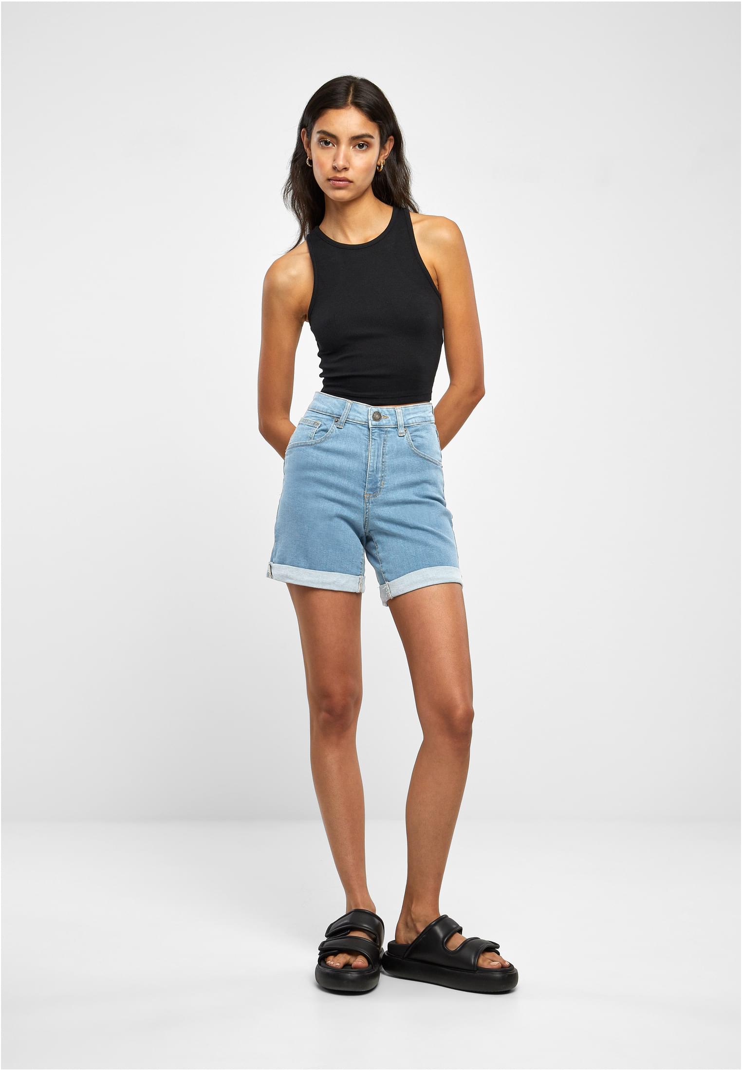 Ladies Organic Stretch Denim 5 Pocket Shorts | clearblue bleached