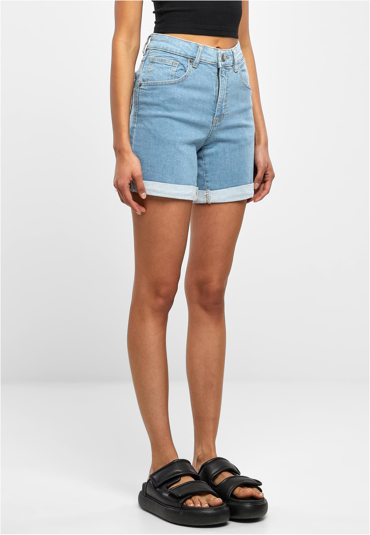 Ladies Organic Stretch Denim 5 Pocket Shorts | clearblue bleached