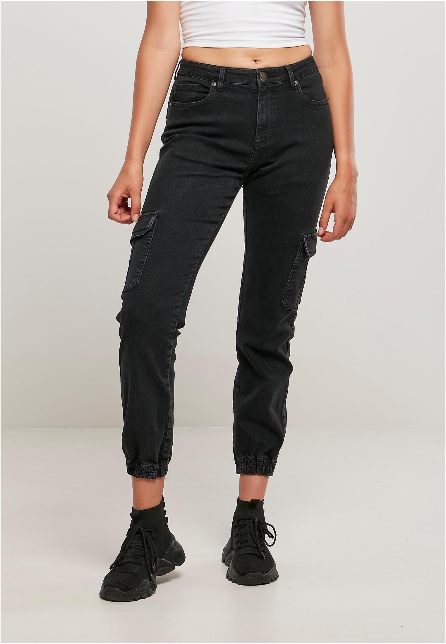 Ladies Organic Stretch Denim Cargo Pants | black washed