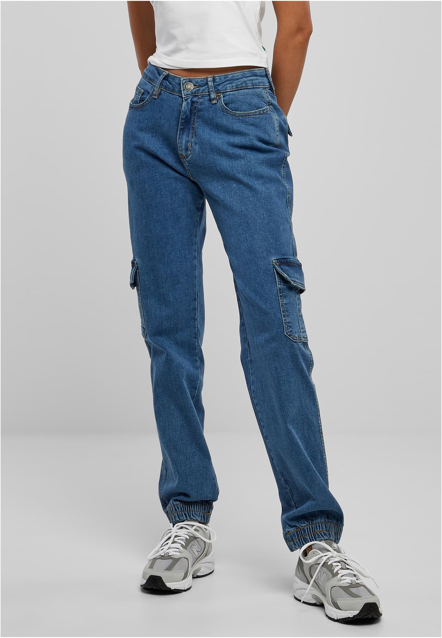 Ladies Organic Stretch Denim Cargo Pants | clearblue bleached