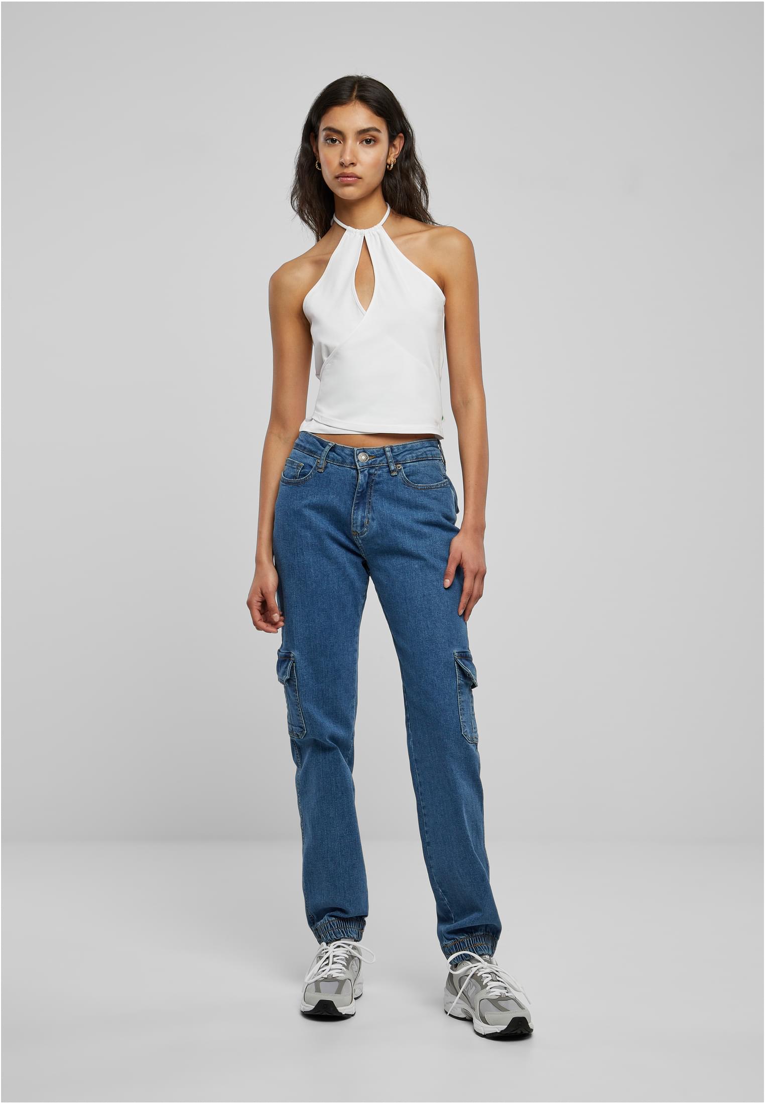 Ladies Organic Stretch Denim Cargo Pants | clearblue bleached