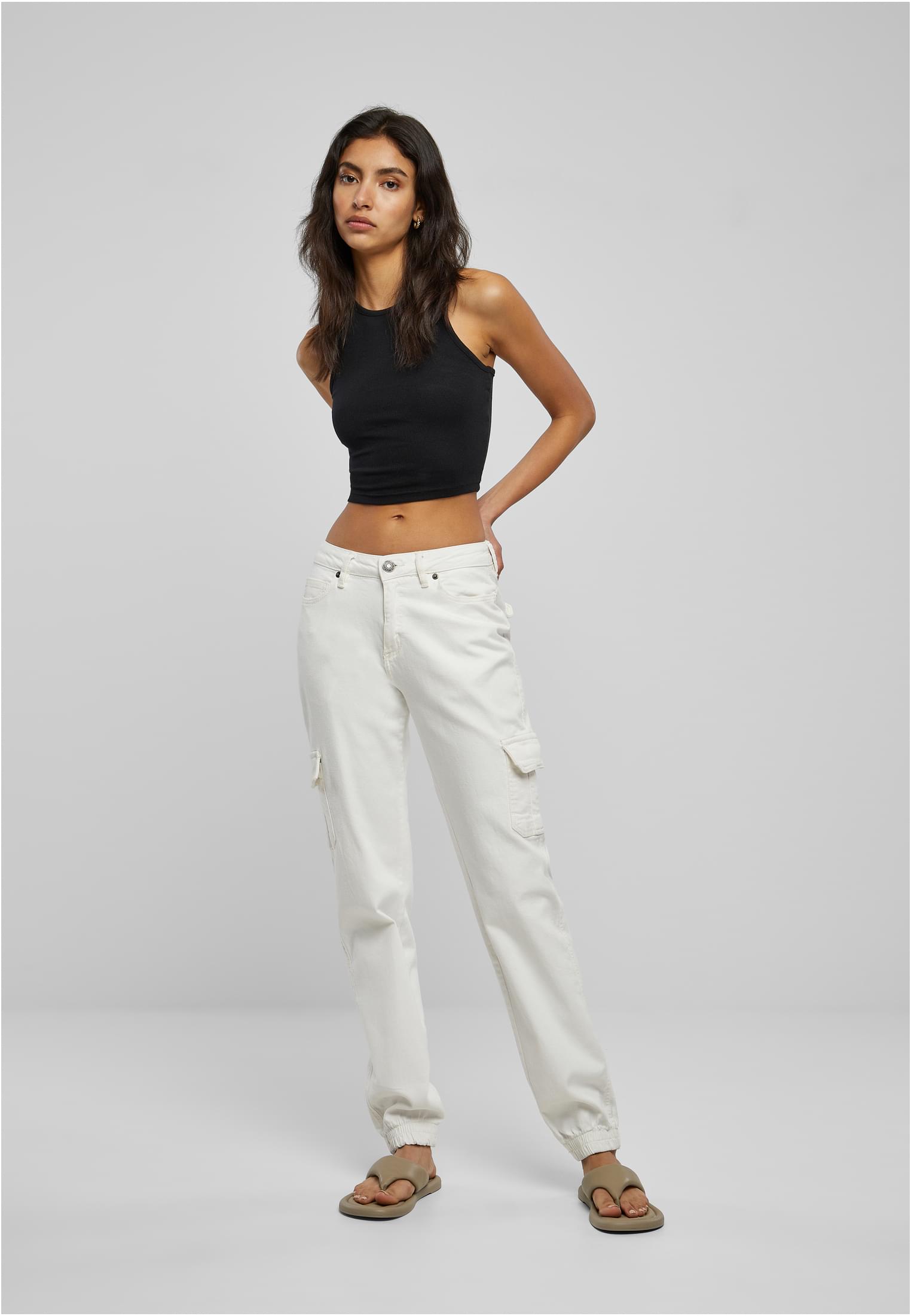 Ladies Organic Stretch Denim Cargo Pants | offwhite raw