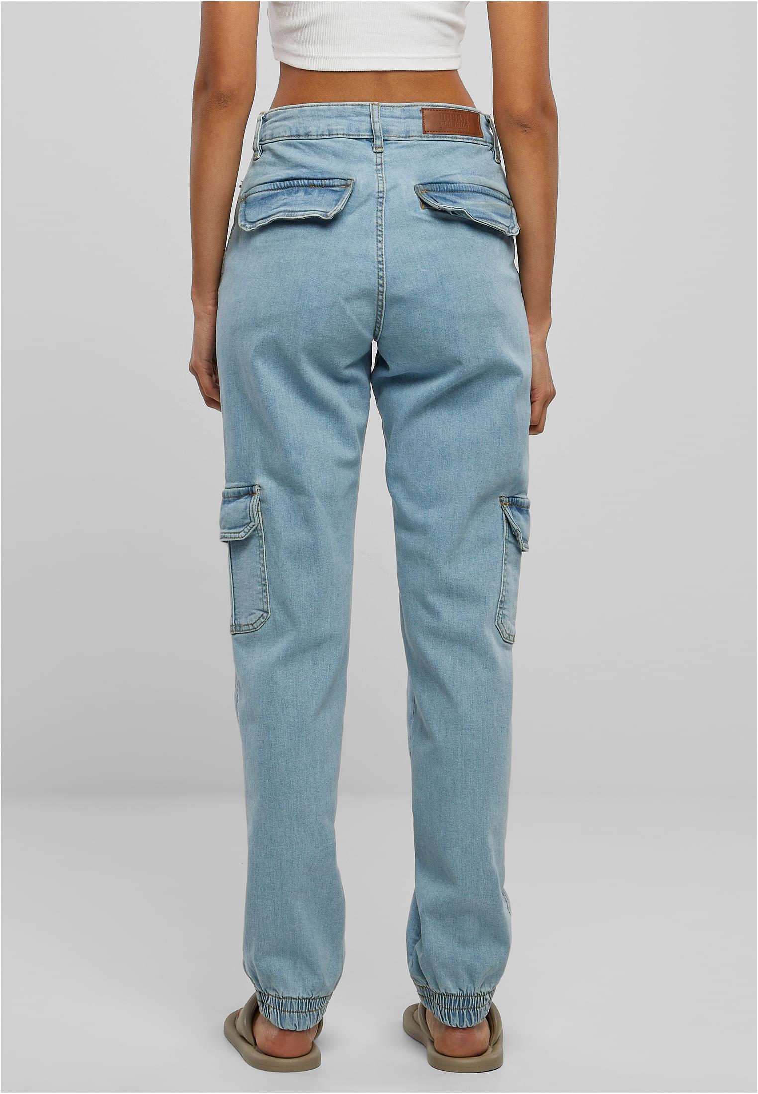 Ladies Organic Stretch Denim Cargo Pants | clearblue washed