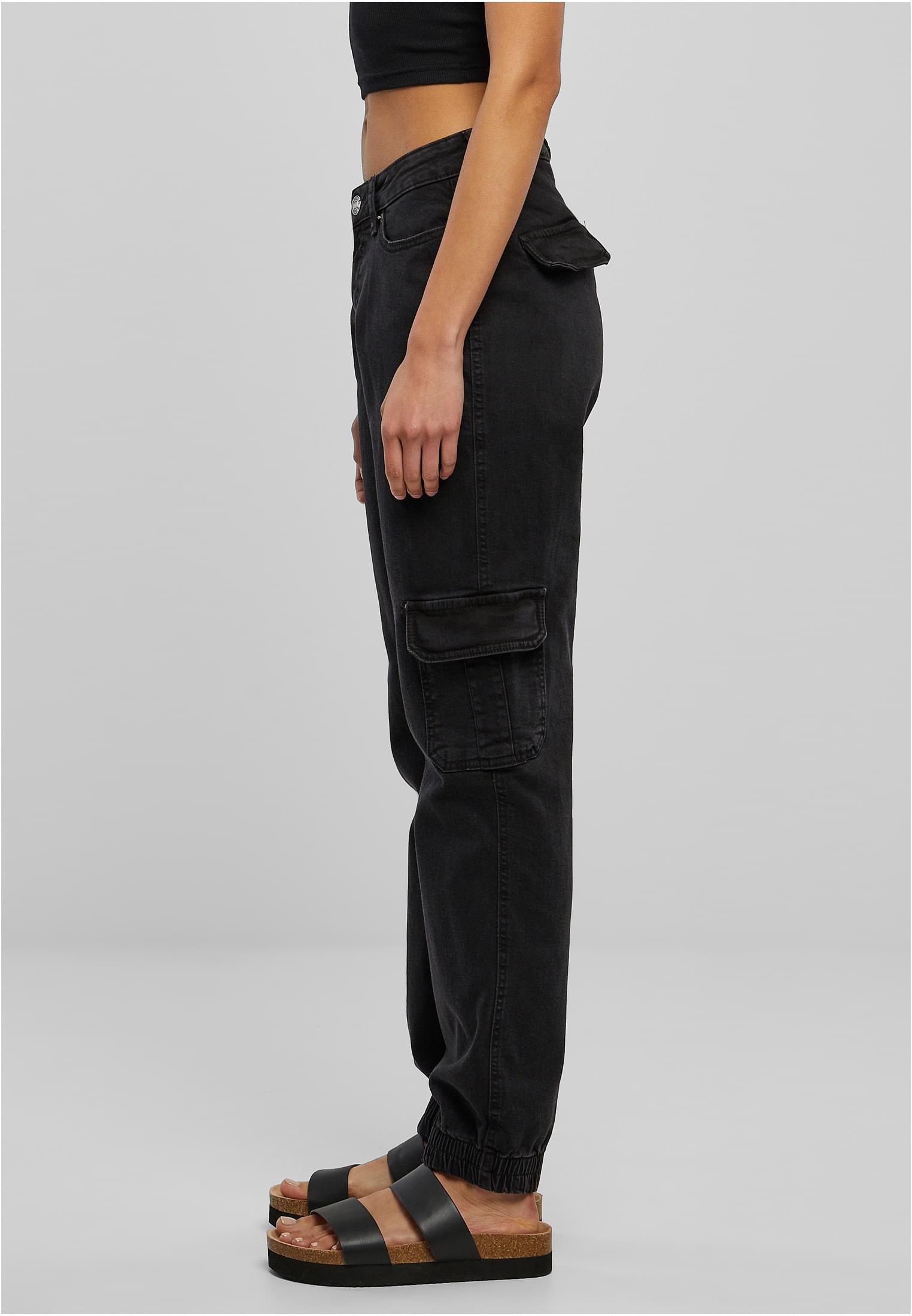 Ladies Organic Stretch Denim Cargo Pants | black washed