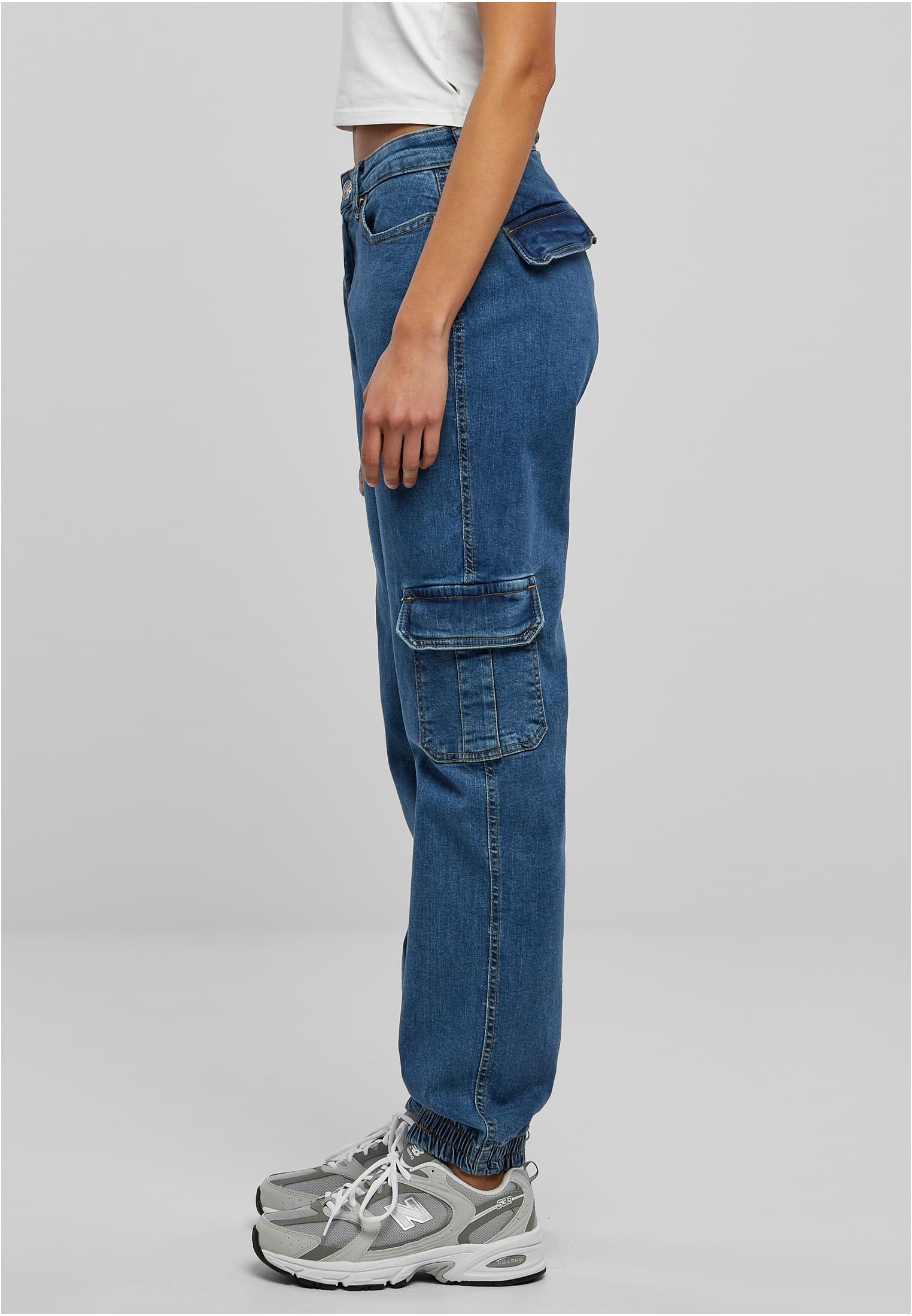 Ladies Organic Stretch Denim Cargo Pants | clearblue bleached