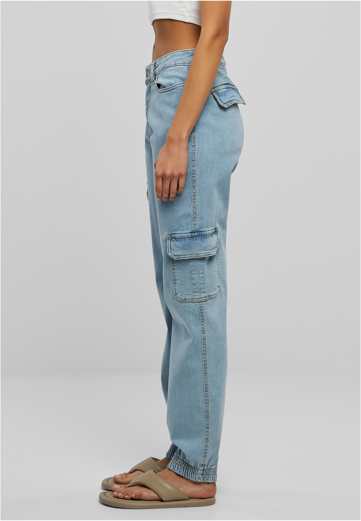 Ladies Organic Stretch Denim Cargo Pants | clearblue washed