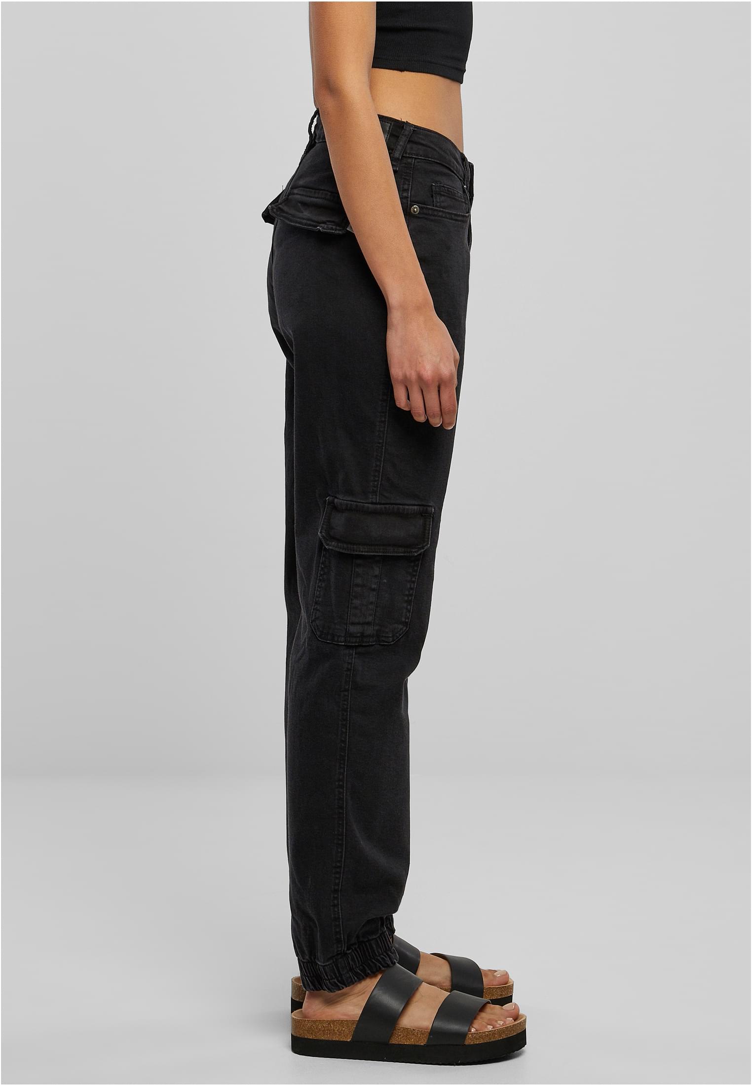 Ladies Organic Stretch Denim Cargo Pants | black washed