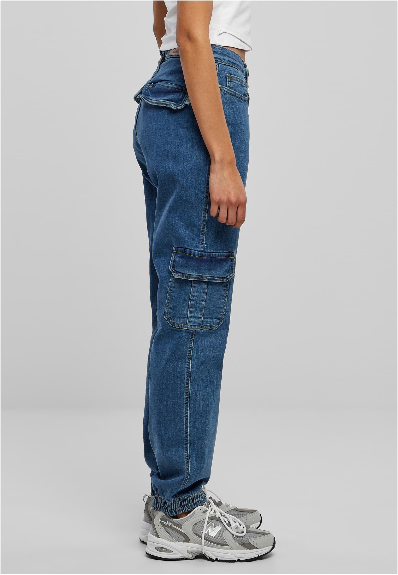 Ladies Organic Stretch Denim Cargo Pants | clearblue bleached