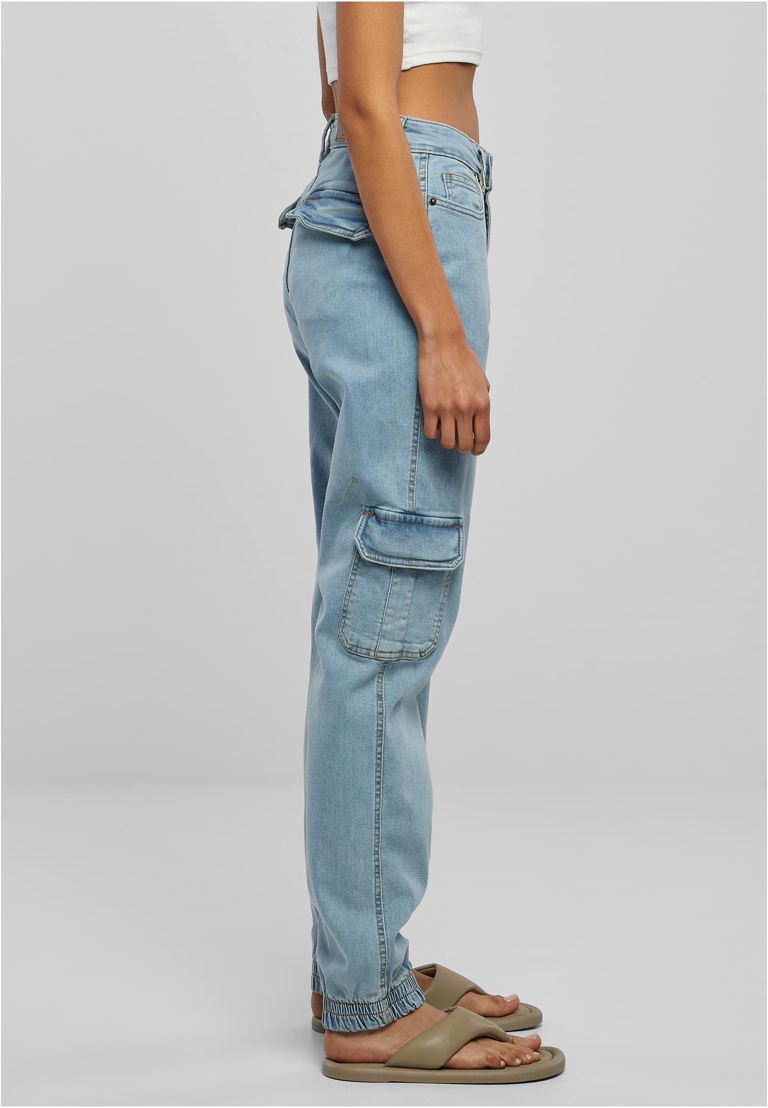 Ladies Organic Stretch Denim Cargo Pants | clearblue washed