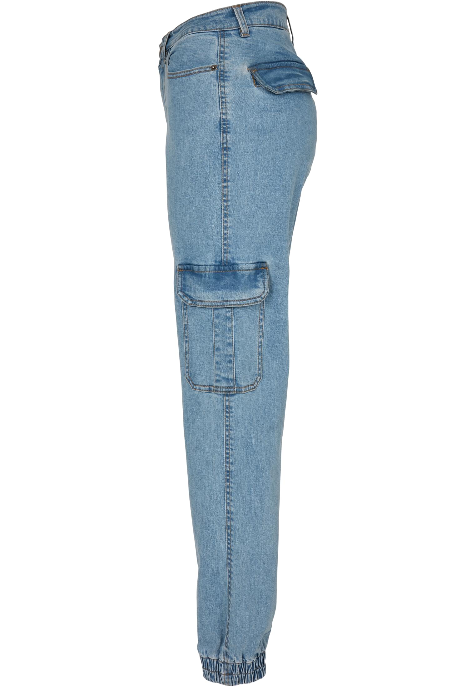 Ladies Organic Stretch Denim Cargo Pants | clearblue bleached