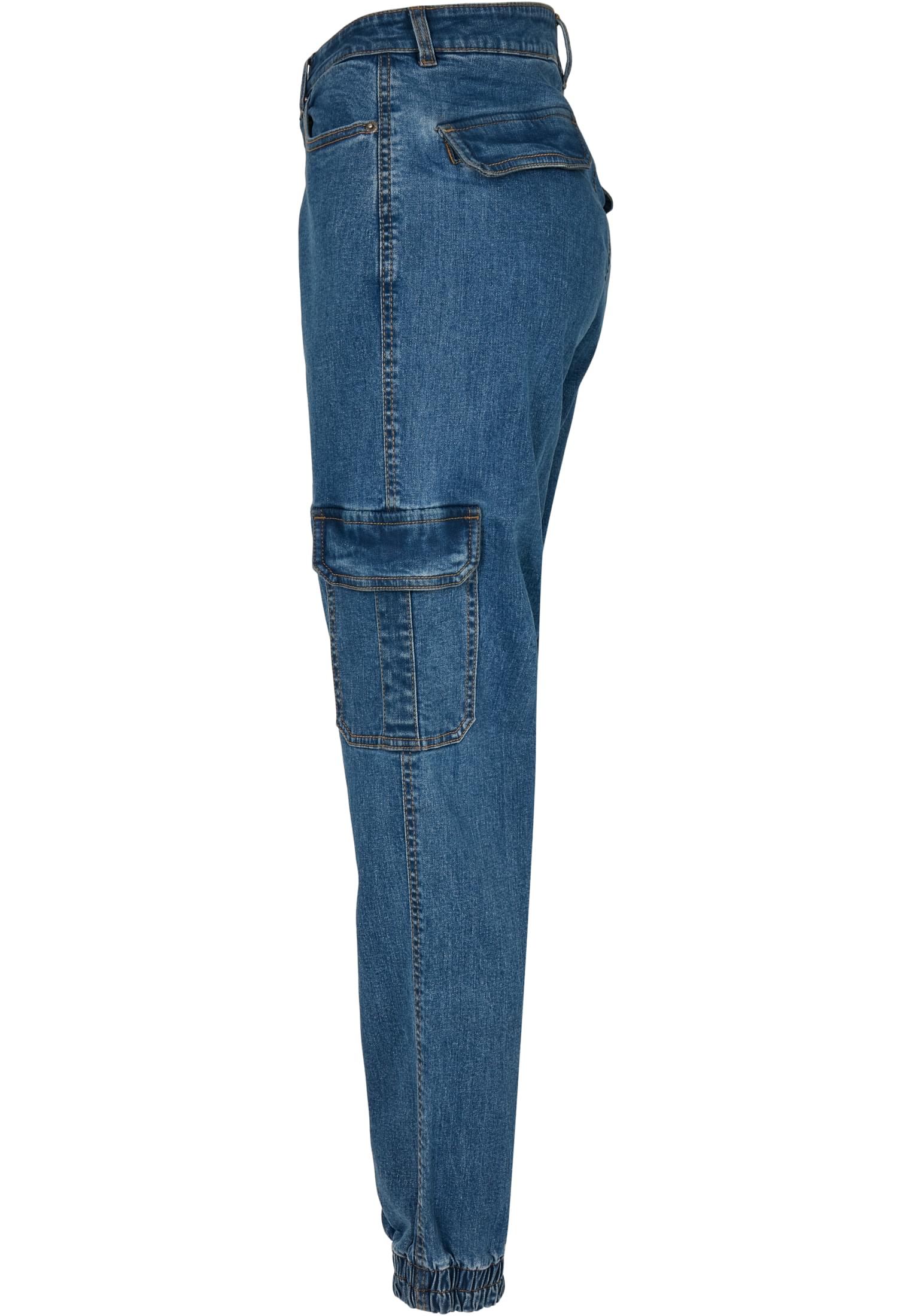 Ladies Organic Stretch Denim Cargo Pants | clearblue washed