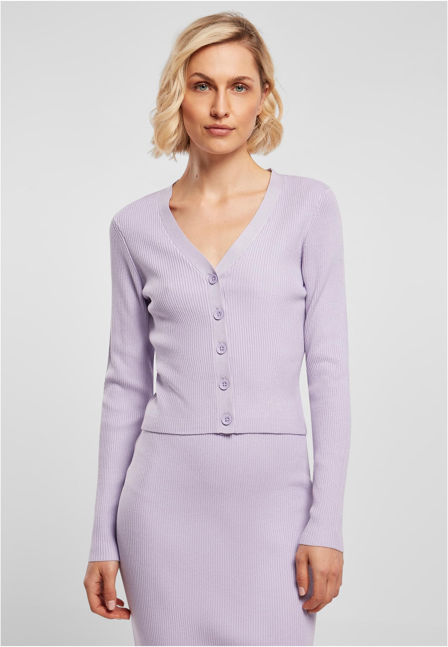 Ladies Short Rib Knit Cardigan | lilac