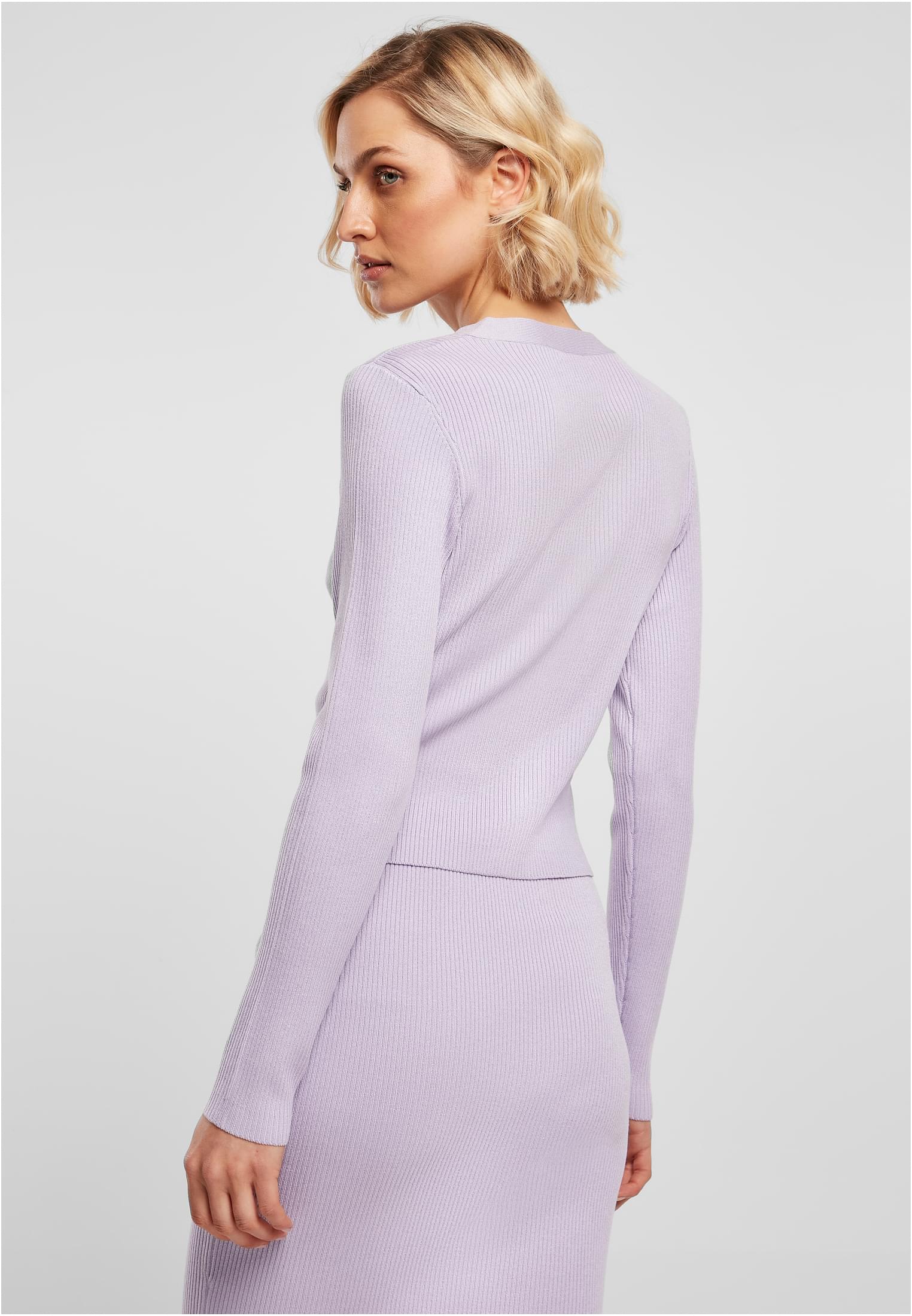 Ladies Short Rib Knit Cardigan | lilac