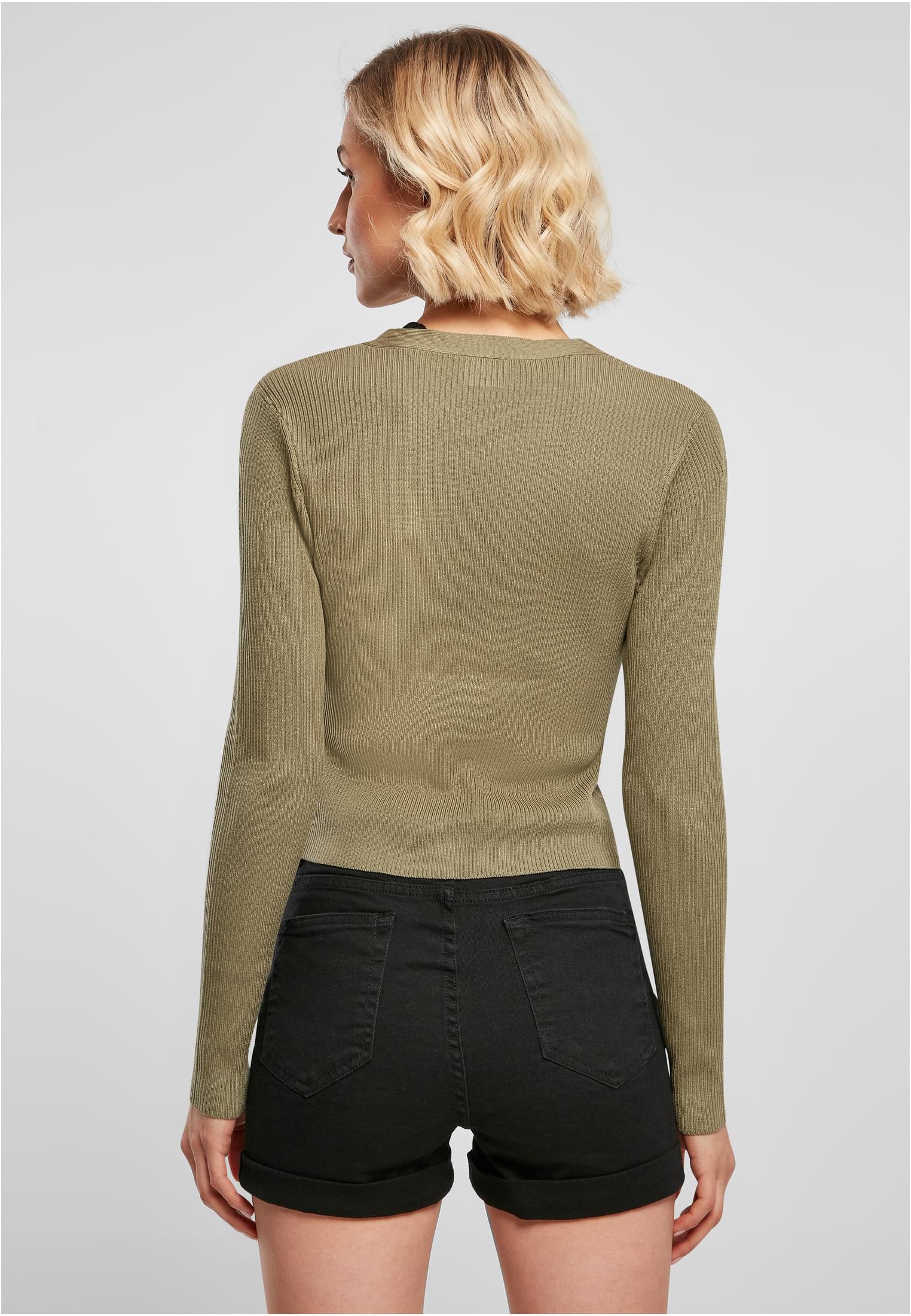 Ladies Short Rib Knit Cardigan | khaki