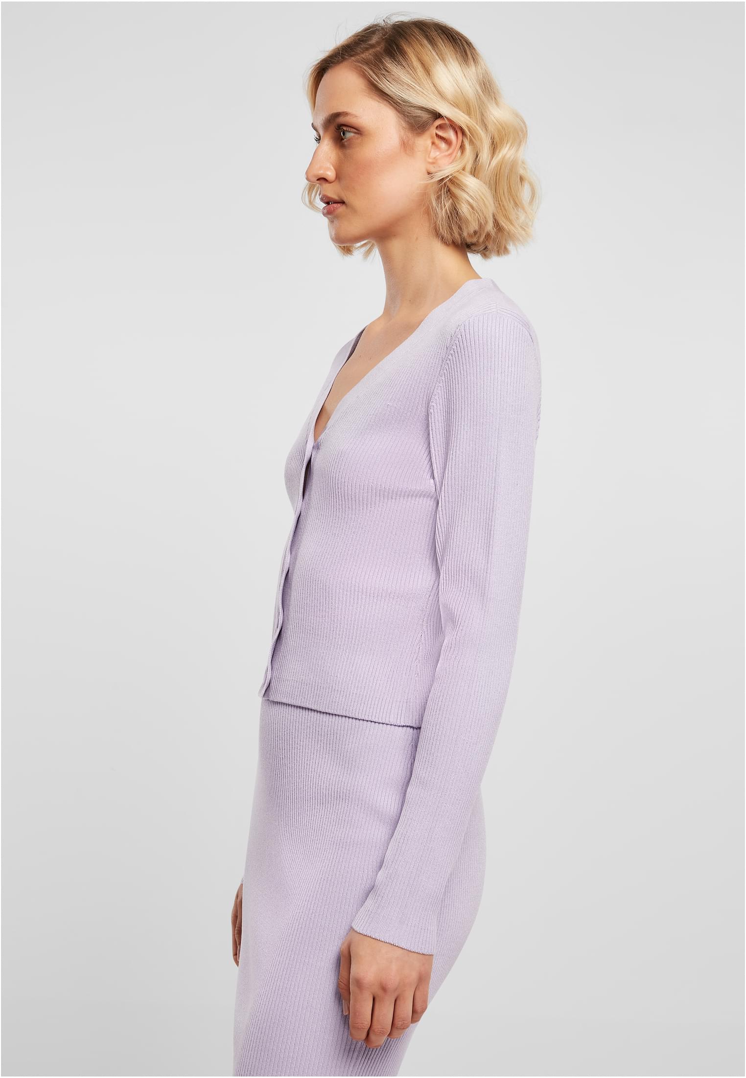 Ladies Short Rib Knit Cardigan | lilac