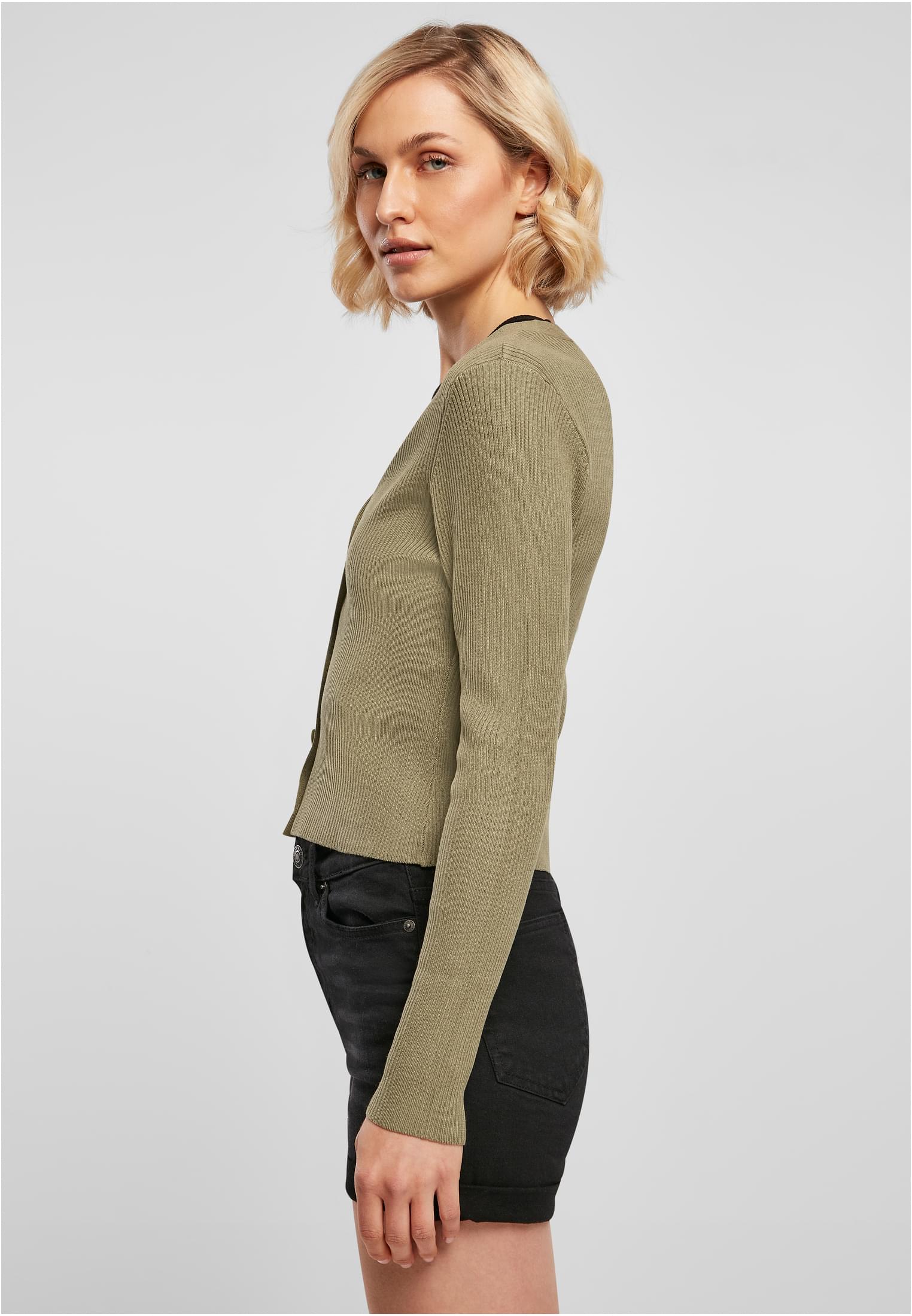 Ladies Short Rib Knit Cardigan | khaki