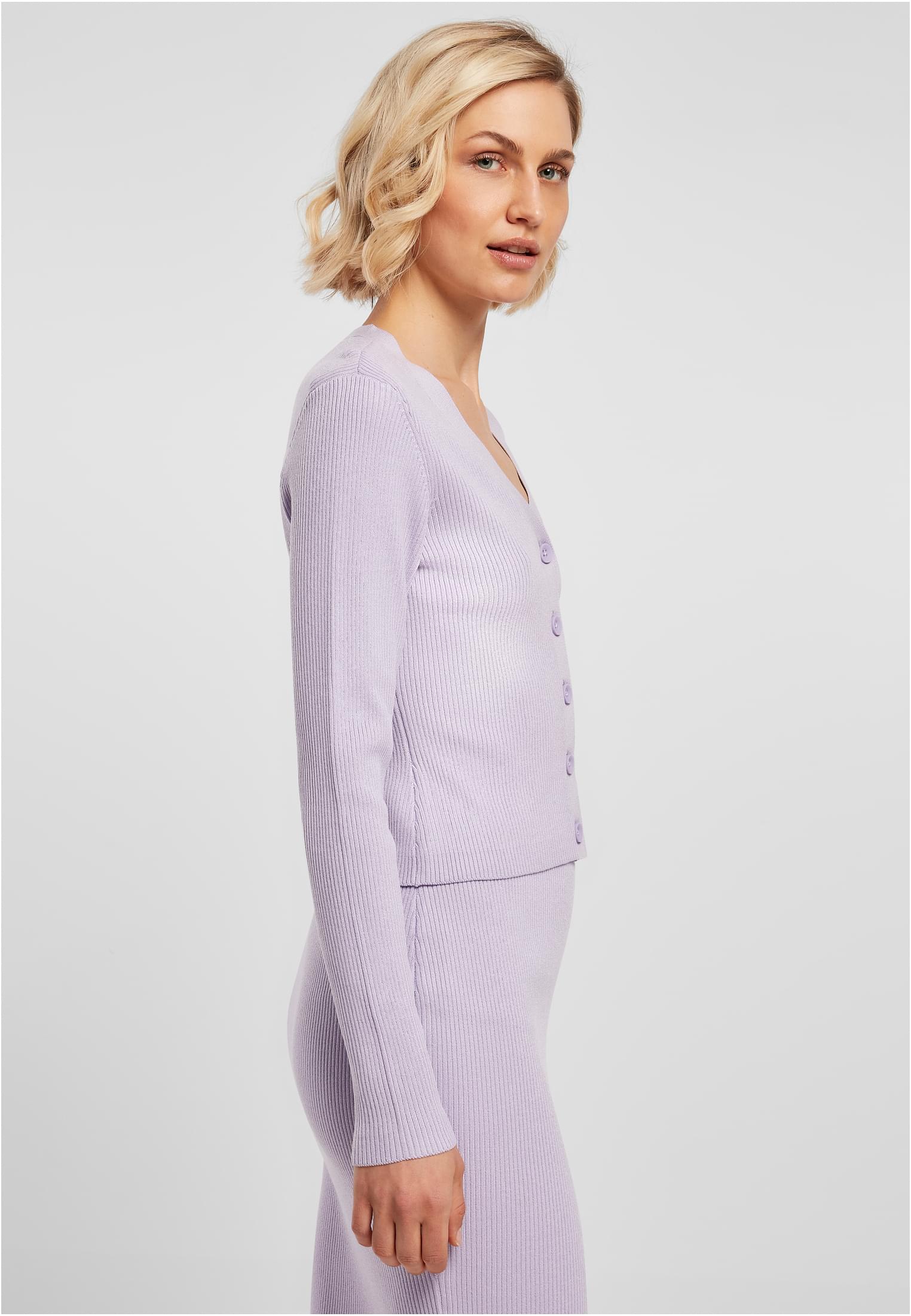 Ladies Short Rib Knit Cardigan | lilac