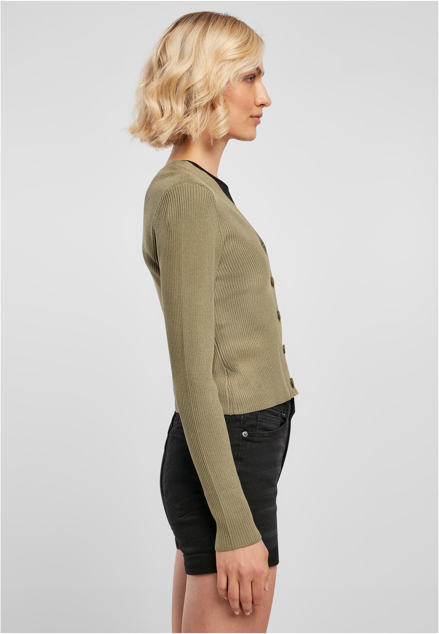 Ladies Short Rib Knit Cardigan | khaki