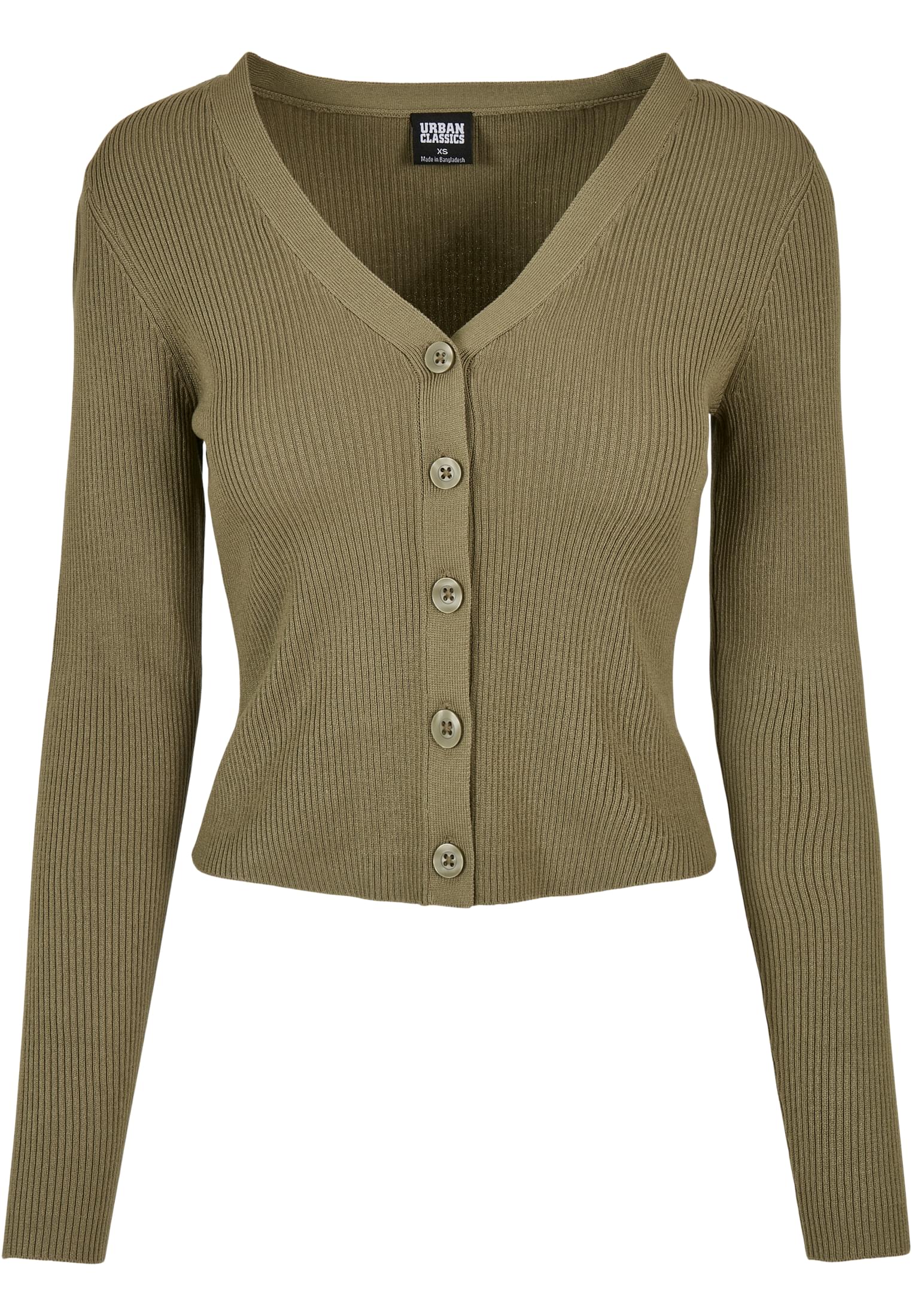 Ladies Short Rib Knit Cardigan | khaki