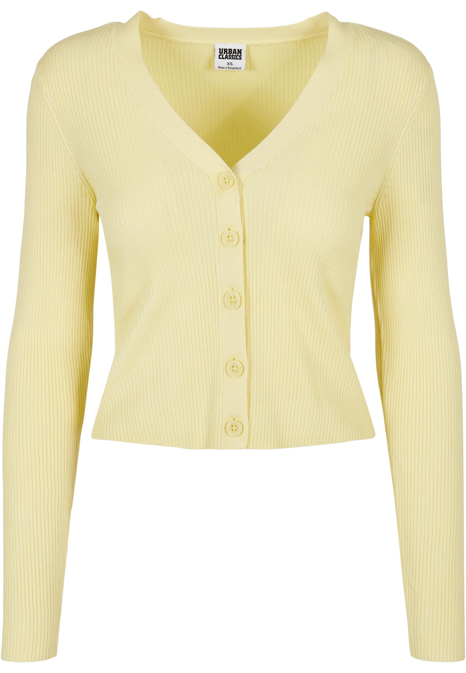 Ladies Short Rib Knit Cardigan | softyellow