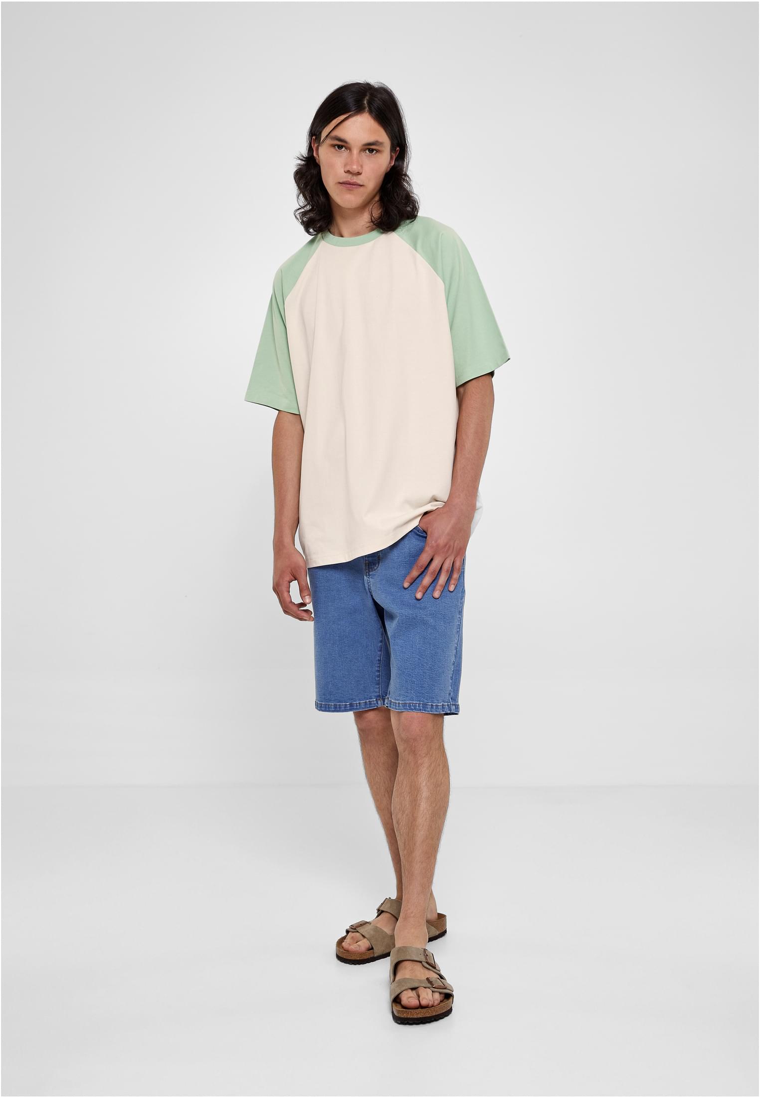 Organic Oversized Raglan Tee | whitesand/vintagegreen