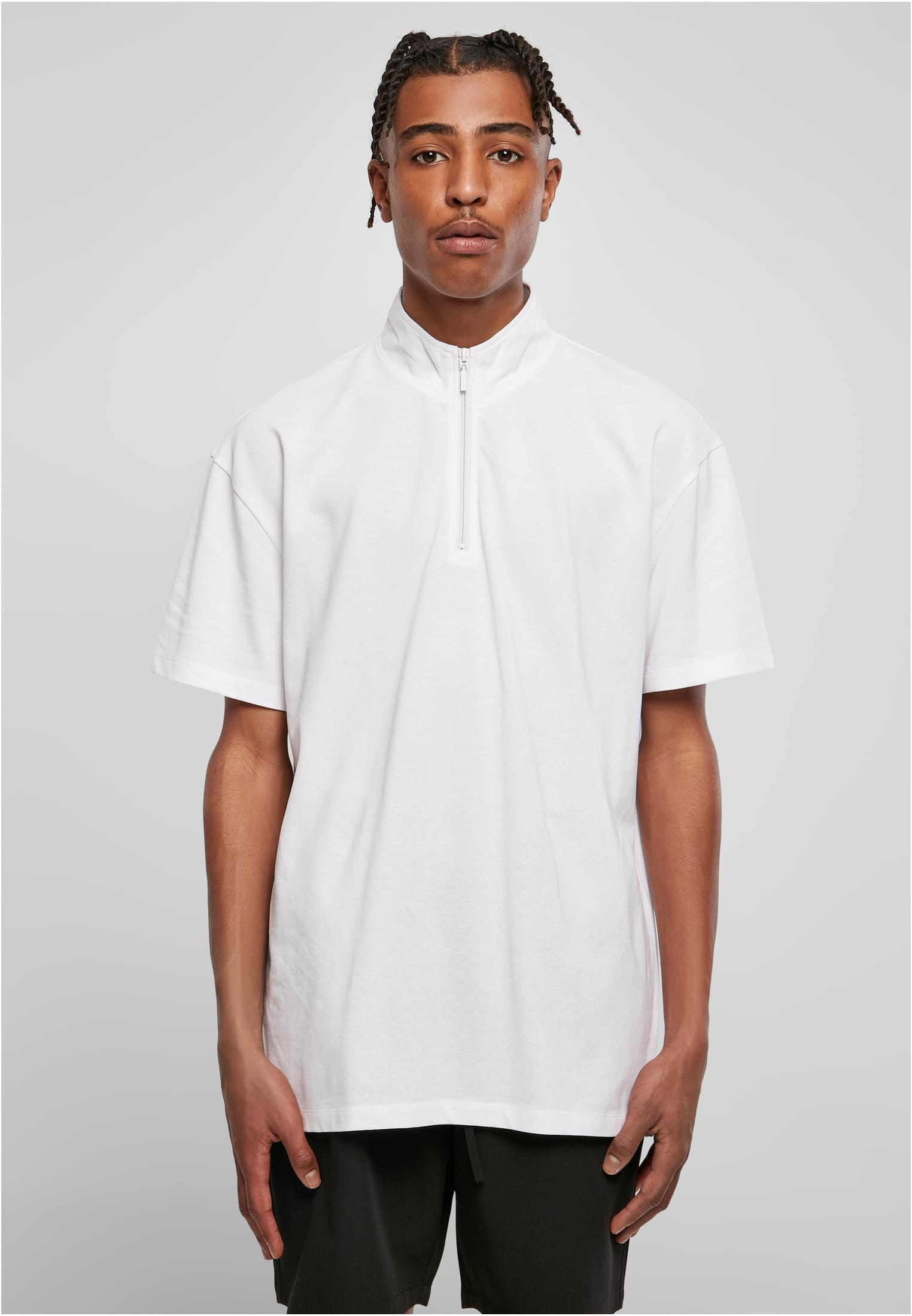 Boxy Zip Pique Tee | white