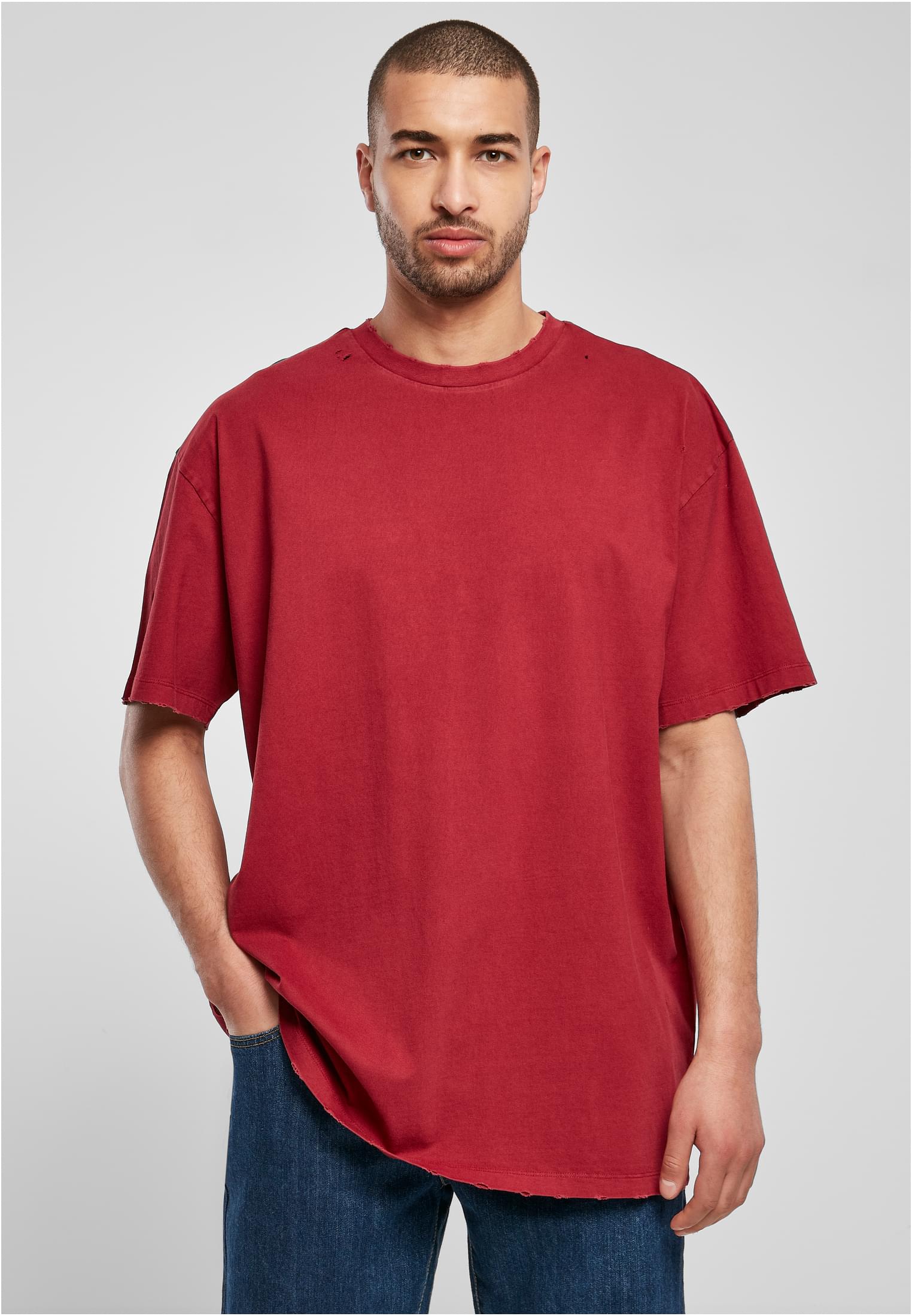 Oversized Distressed Tee | brickred