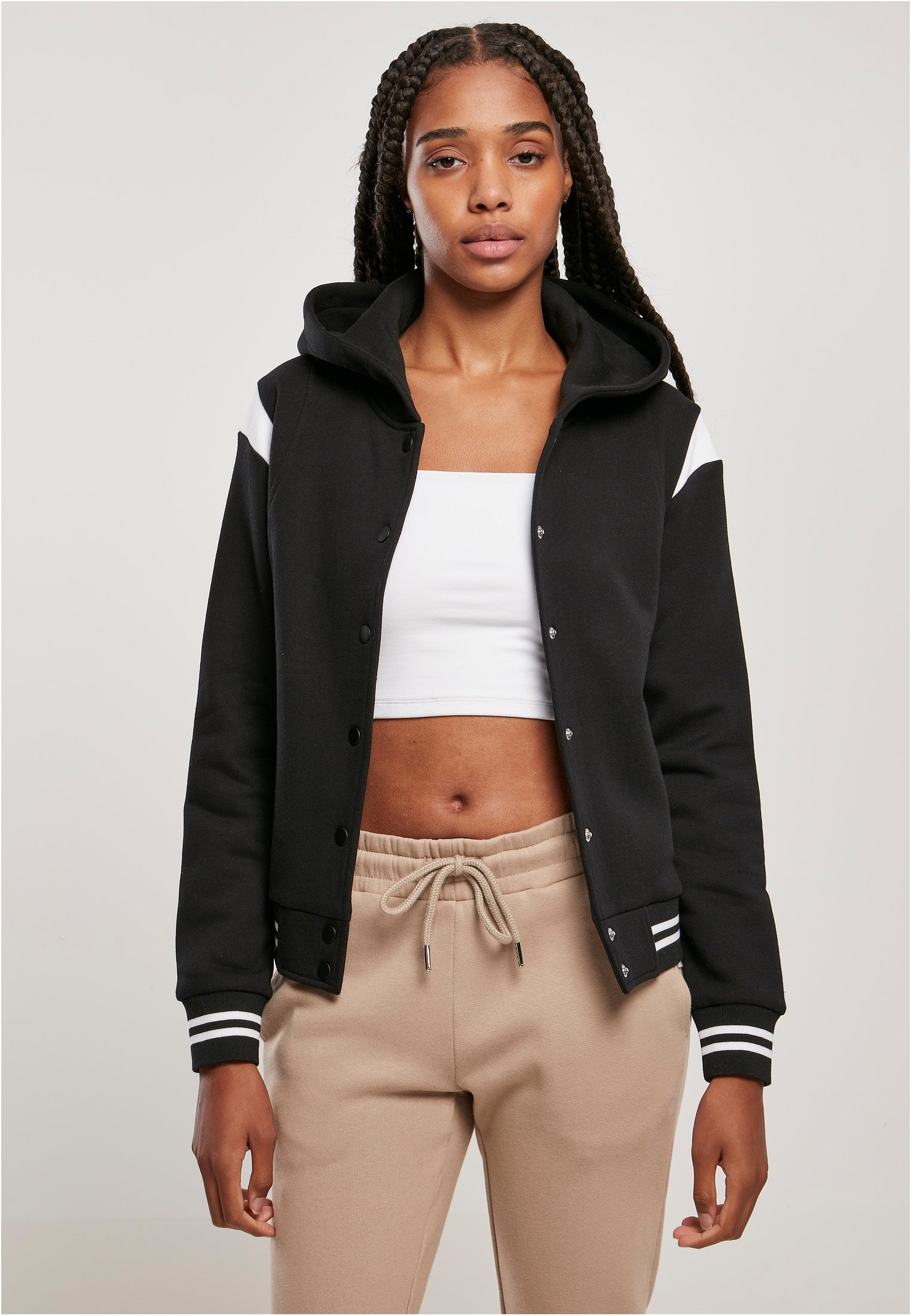 Ladies Hooded College Sweat Jacket | black/white