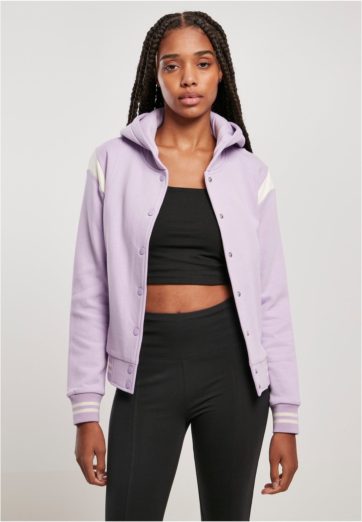 Ladies Hooded College Sweat Jacket | lilac/whitesand