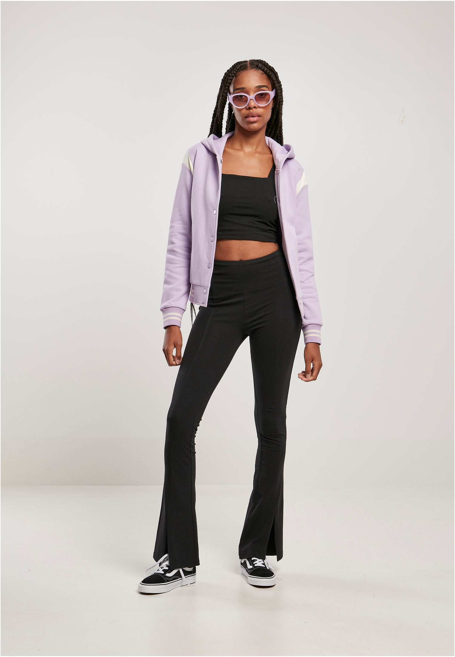 Ladies Hooded College Sweat Jacket | lilac/whitesand