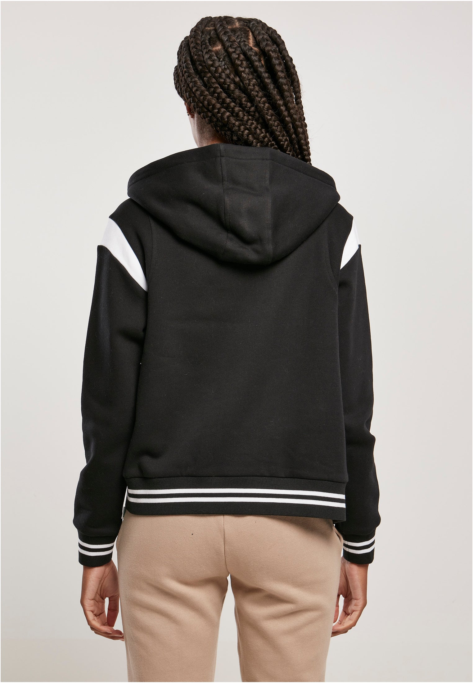 Ladies Hooded College Sweat Jacket | black/white