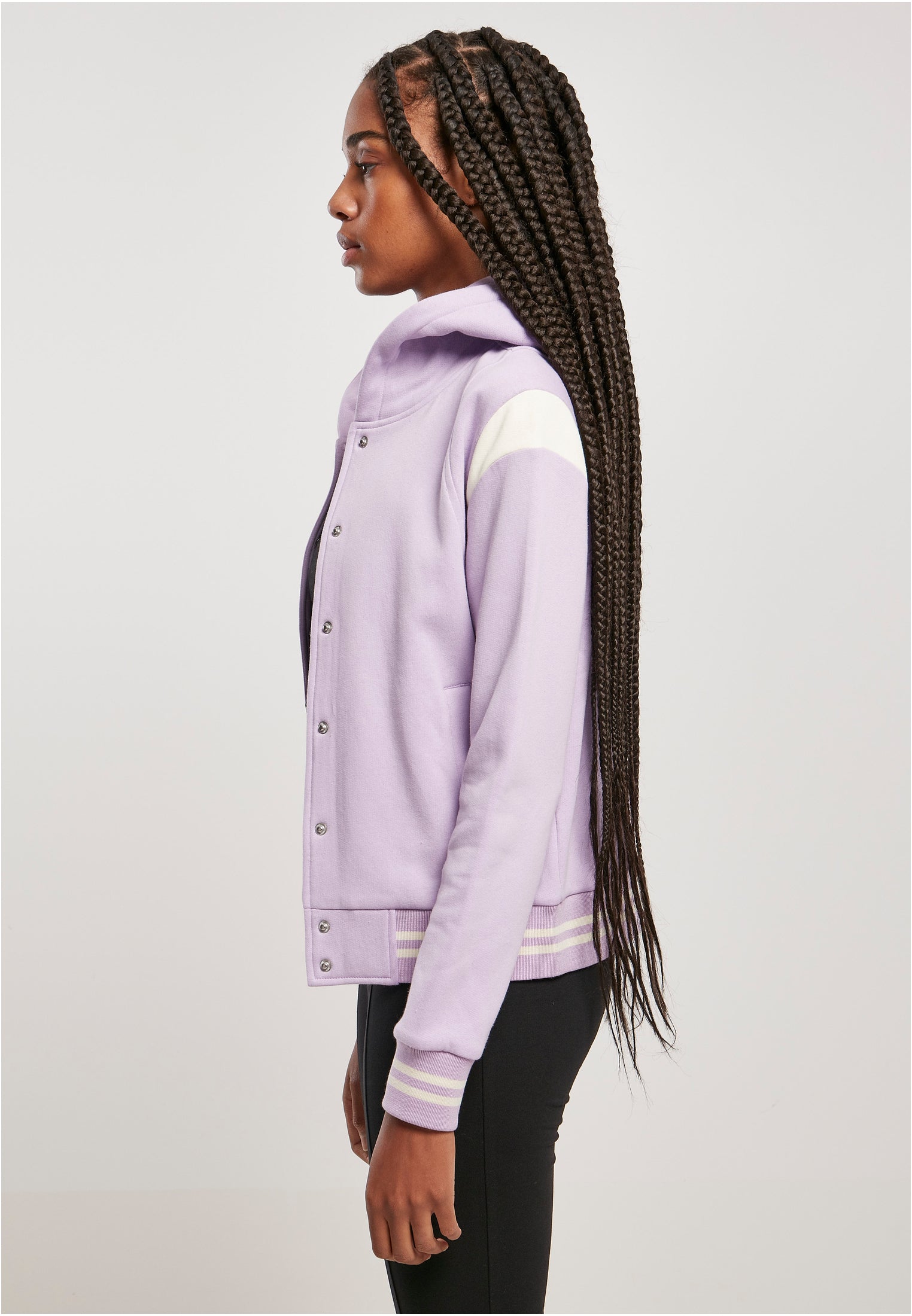 Ladies Hooded College Sweat Jacket | lilac/whitesand