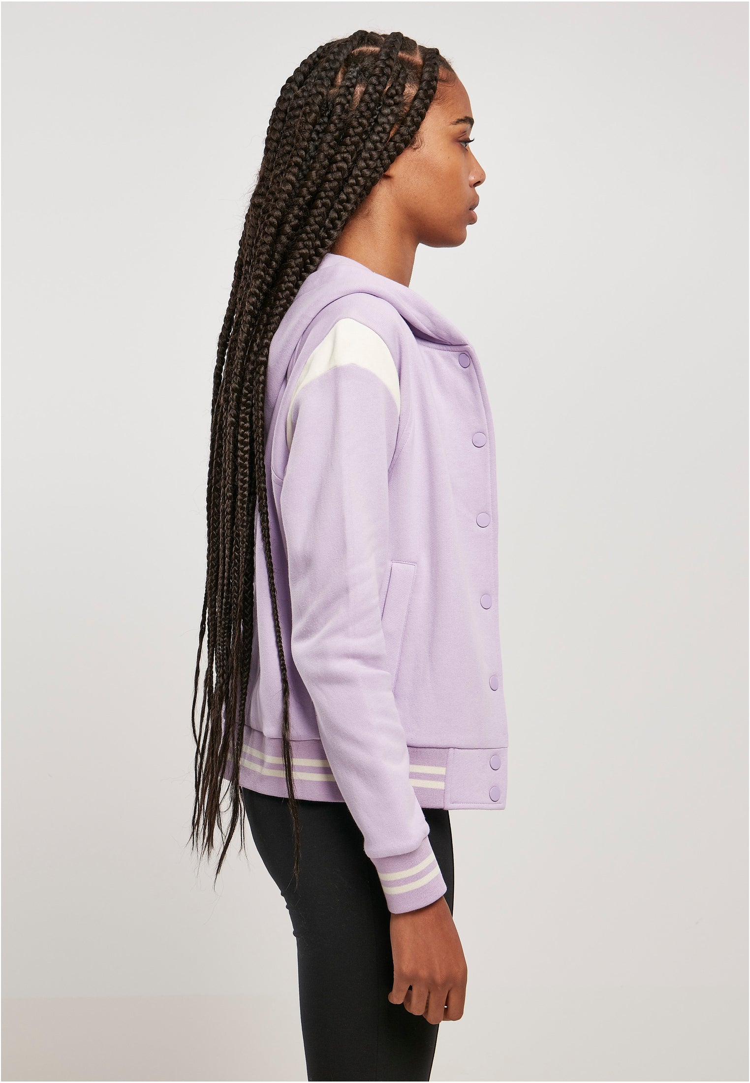 Ladies Hooded College Sweat Jacket | lilac/whitesand