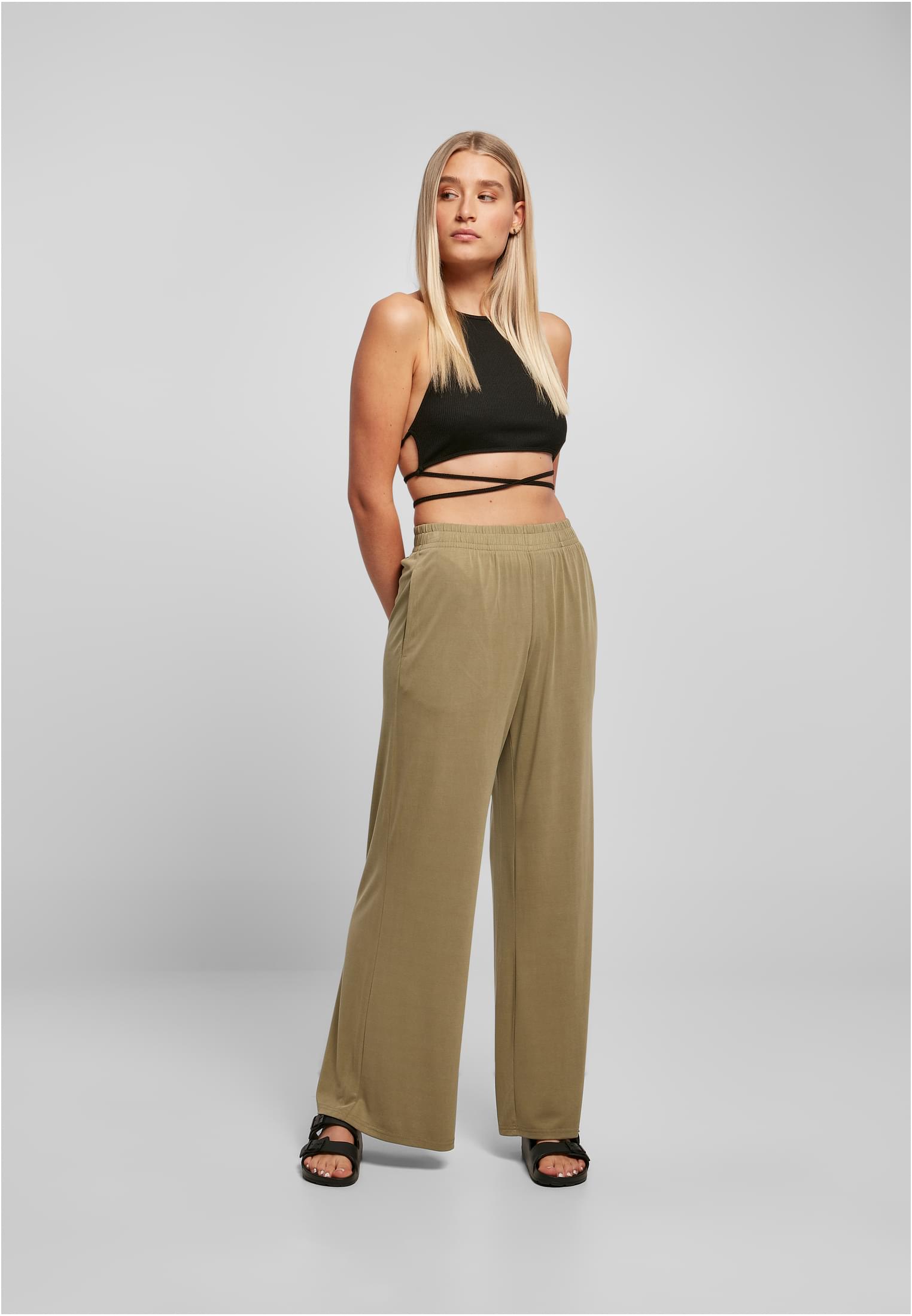 Ladies Modal Wide Leg Pants | khaki