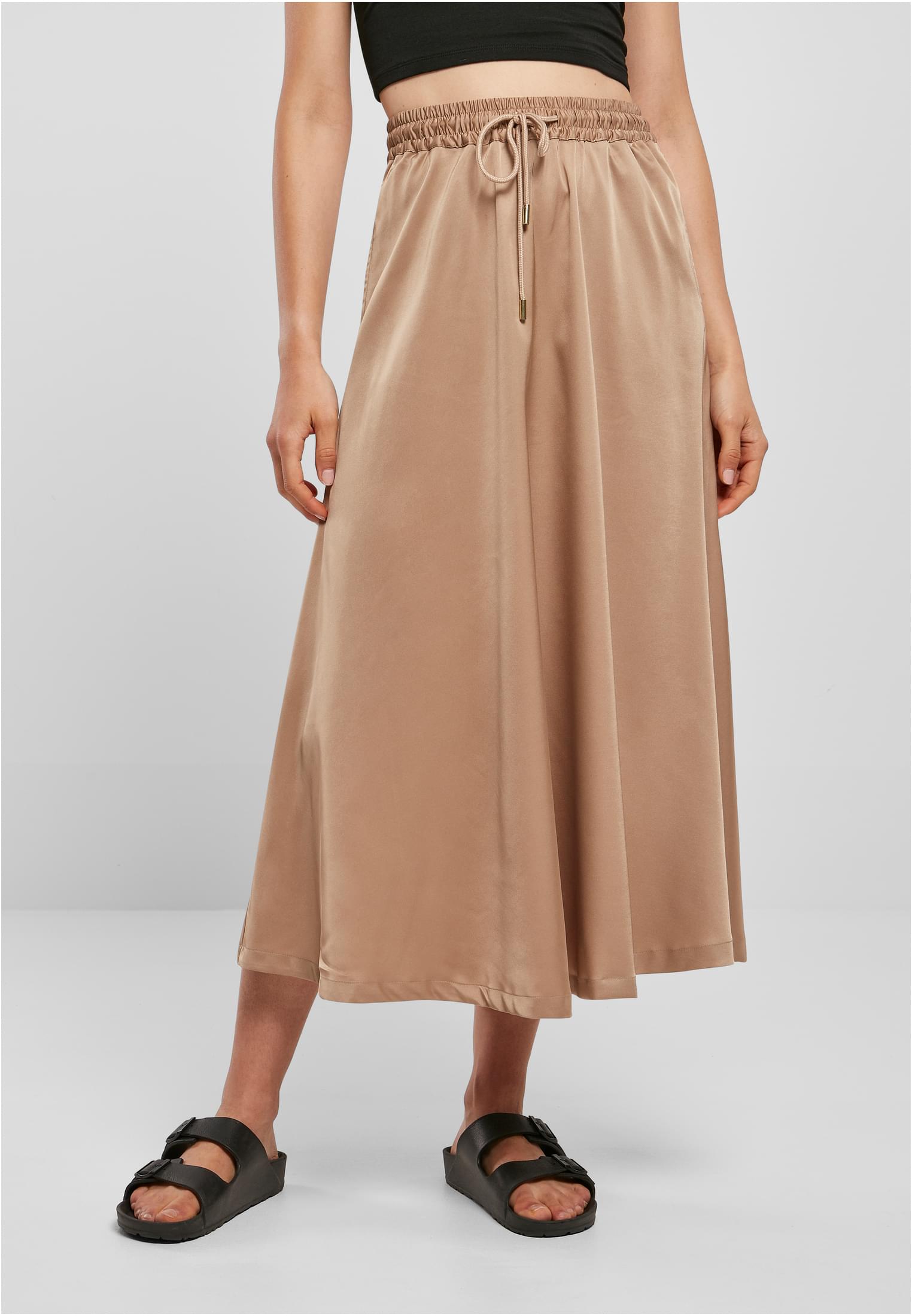 Ladies Satin Midi Skirt | softtaupe