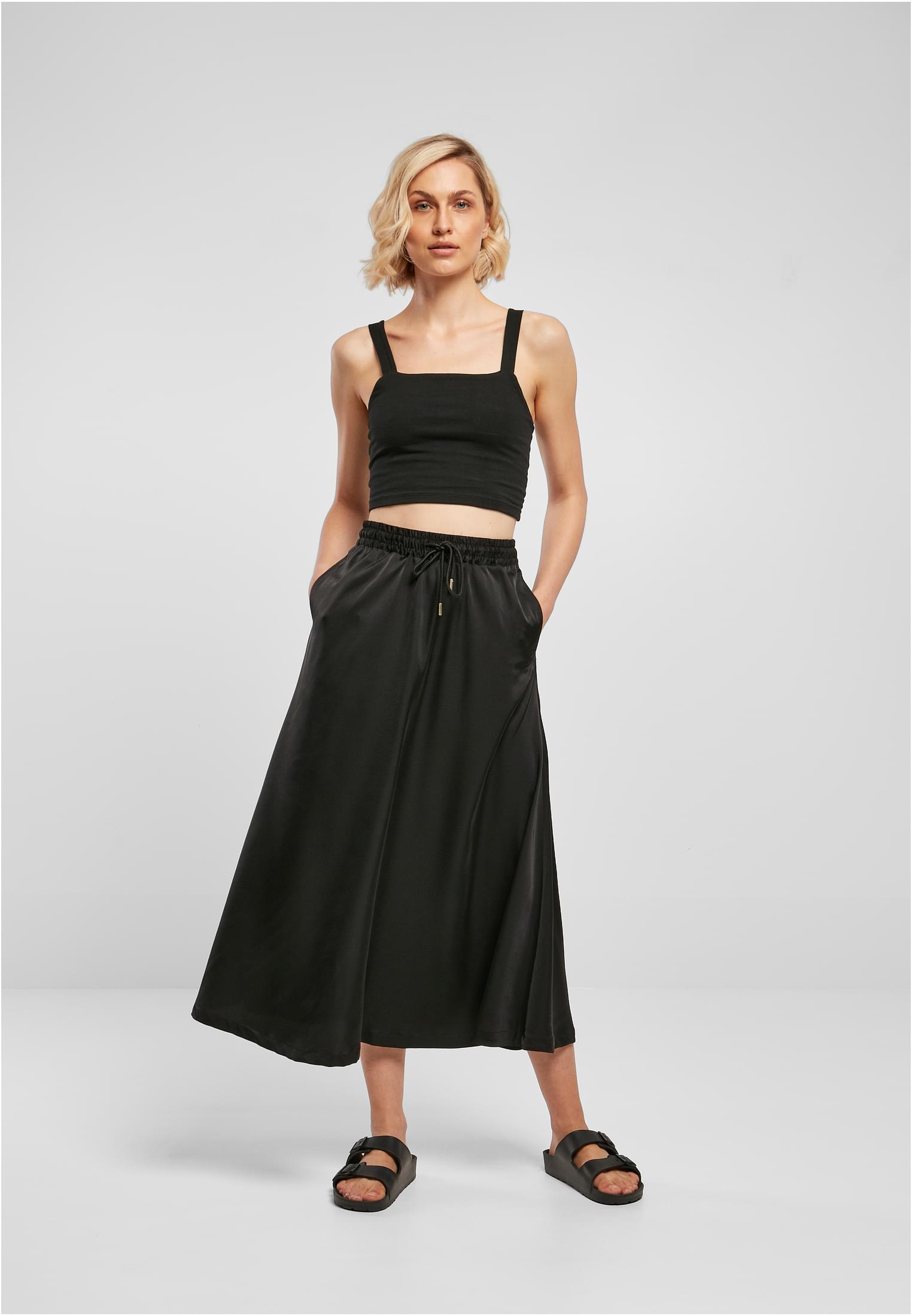 Ladies Satin Midi Skirt | black