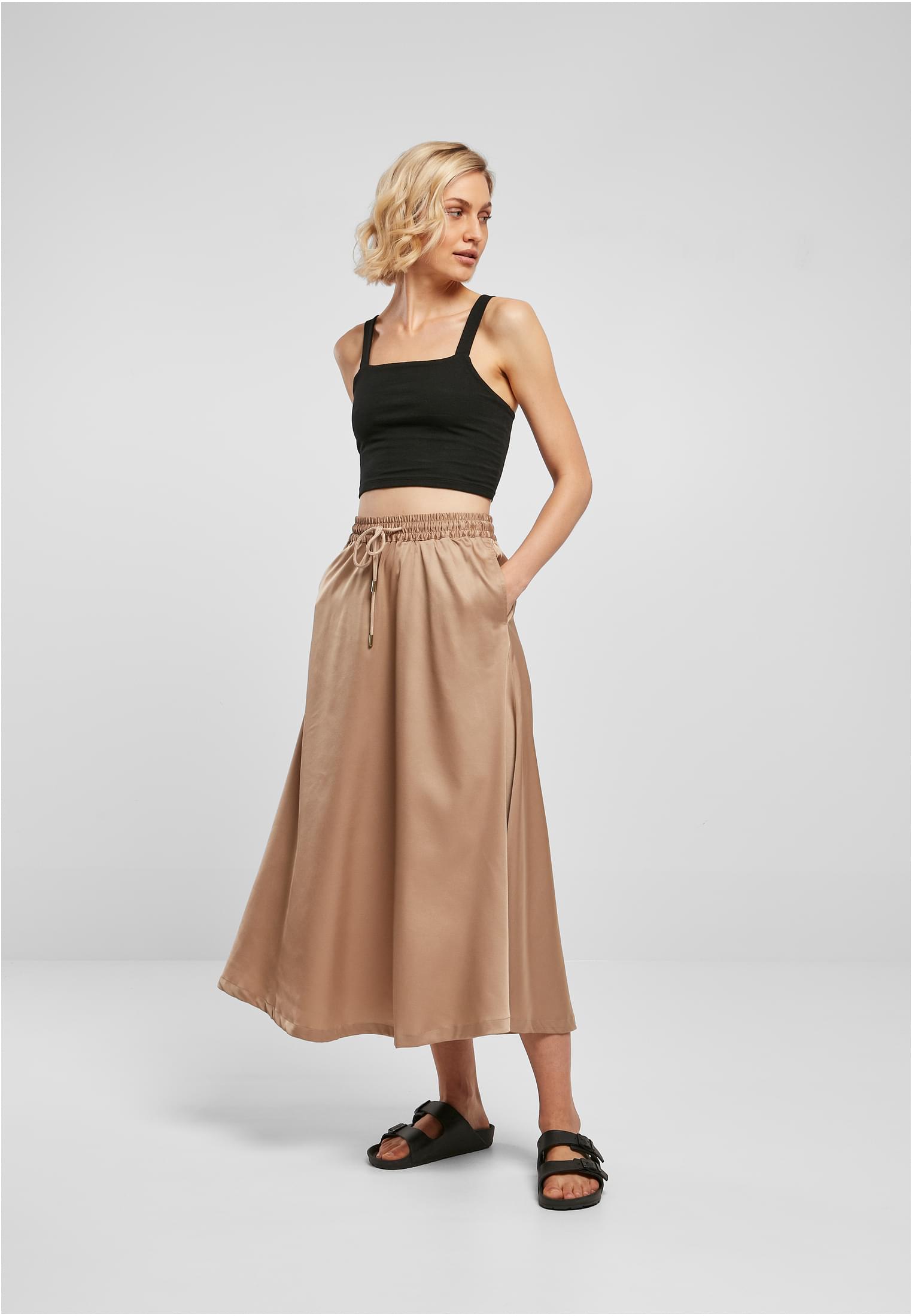 Ladies Satin Midi Skirt | softtaupe