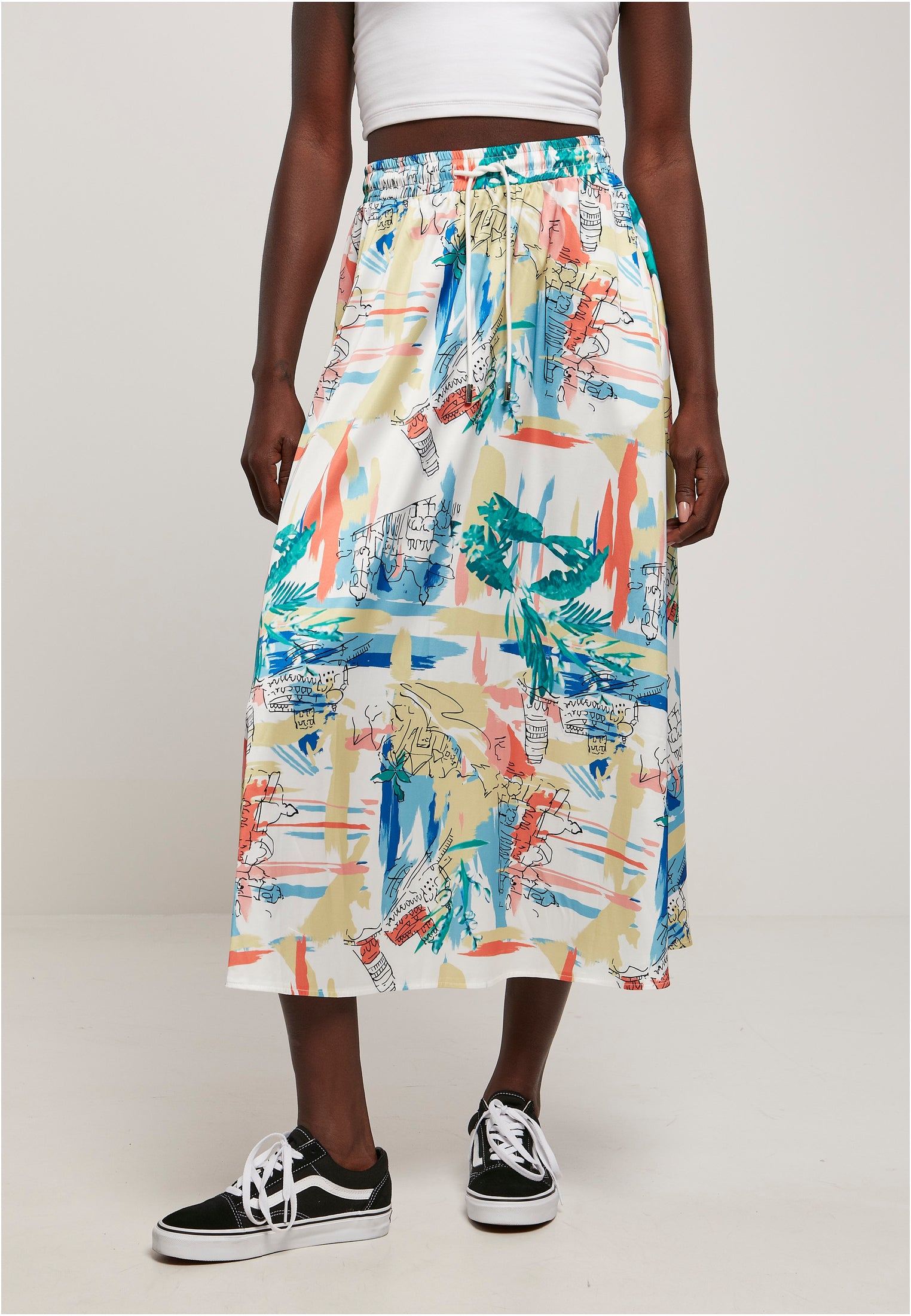 Ladies AOP Satin Midi Skirt | softyellowvacation